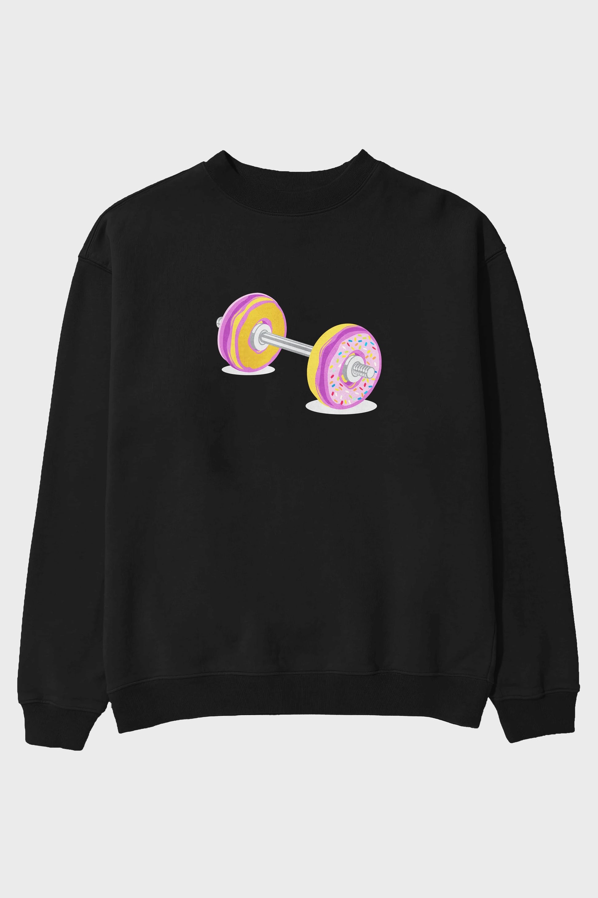 Donut Barbell Ön Baskılı Oversize Sweatshirt Erkek Kadın Unisex