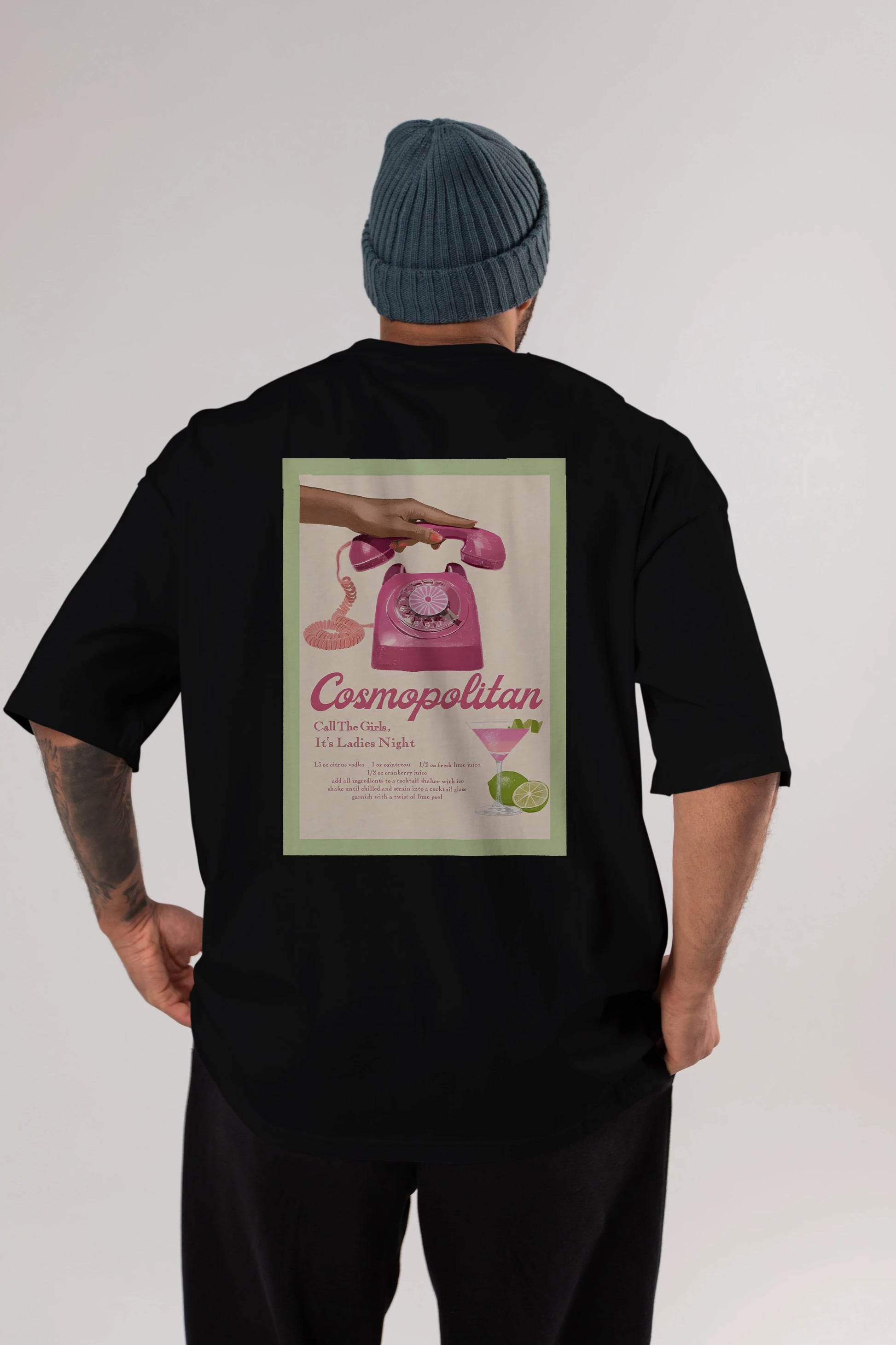 Cosmopolitan 5 Arka Baskılı Oversize t-shirt Erkek Kadın Unisex %100 Pamuk Bisiklet Yaka tişort