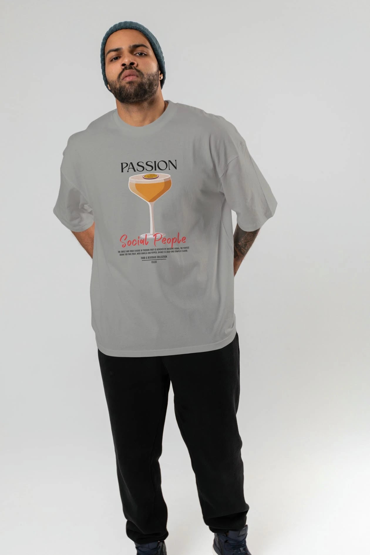 Passion Kokteyl Serisi ön Baskılı Oversize t-shirt Erkek Kadın %100 Pamuk Bisiklet Yaka tişort