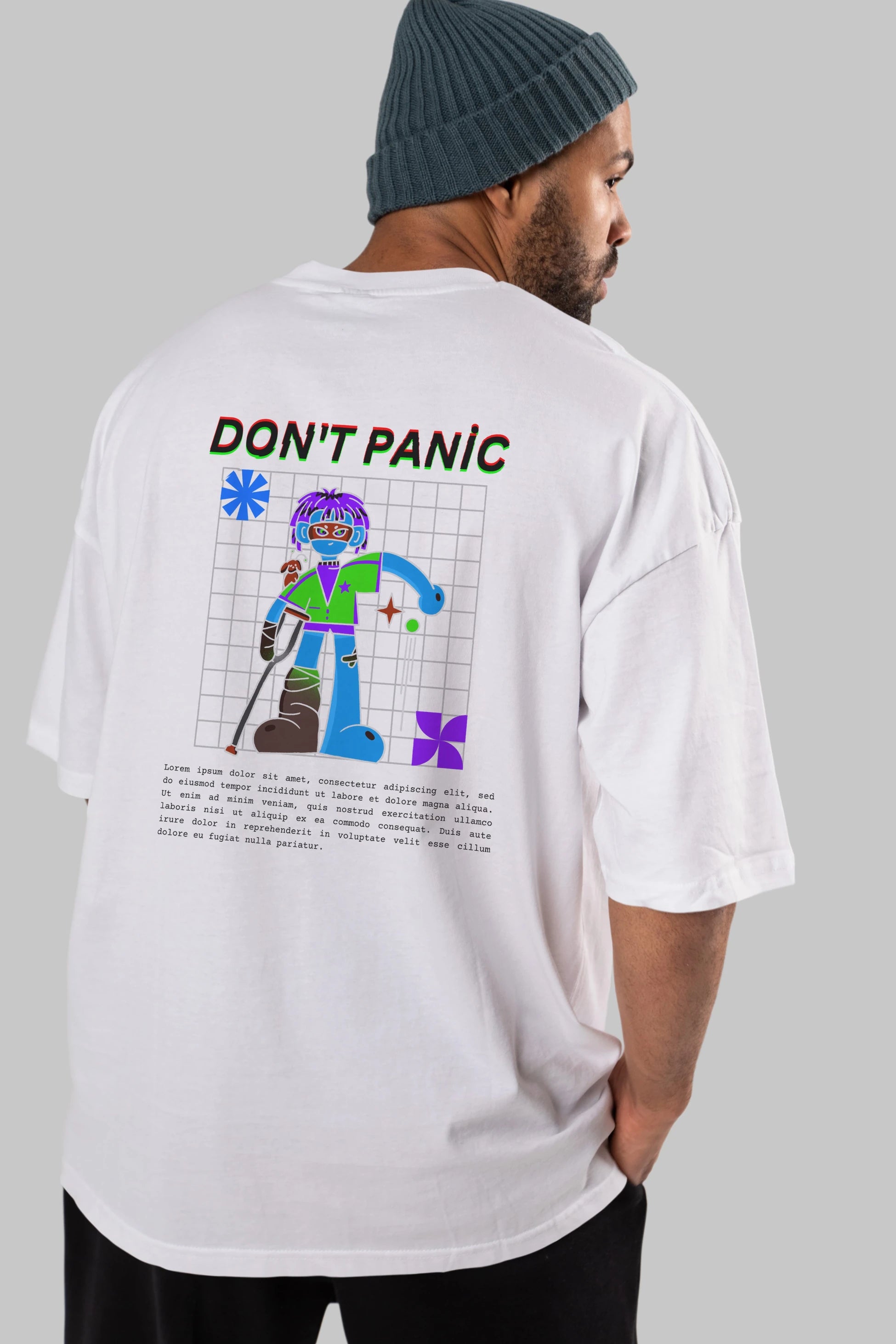 Dont Panic Yazılı Arka Baskılı Oversize t-shirt Erkek Kadın Unisex