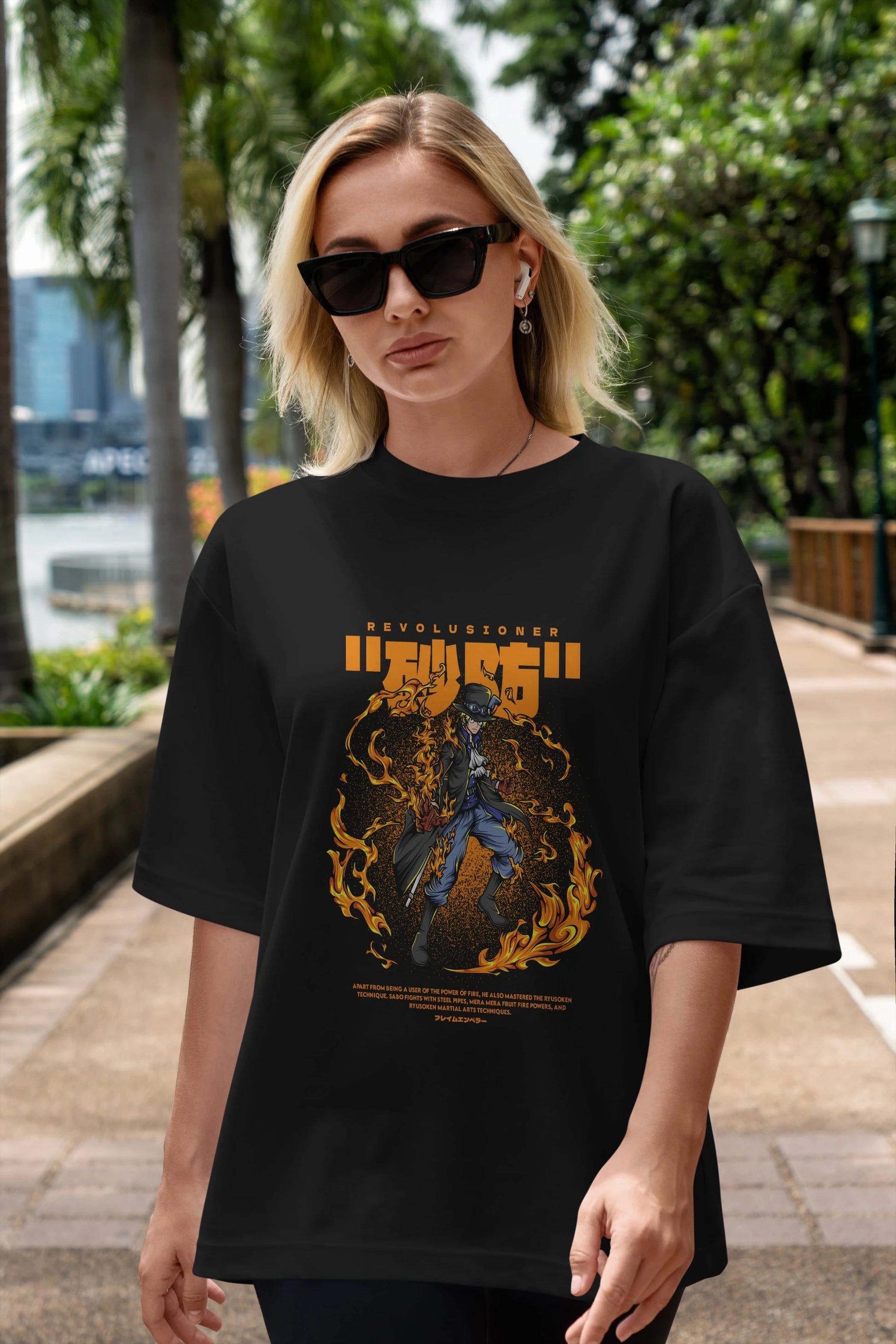 Revolusioner Sabo Anime Ön Baskılı Oversize t-shirt %100 pamuk Erkek Kadın Unisex