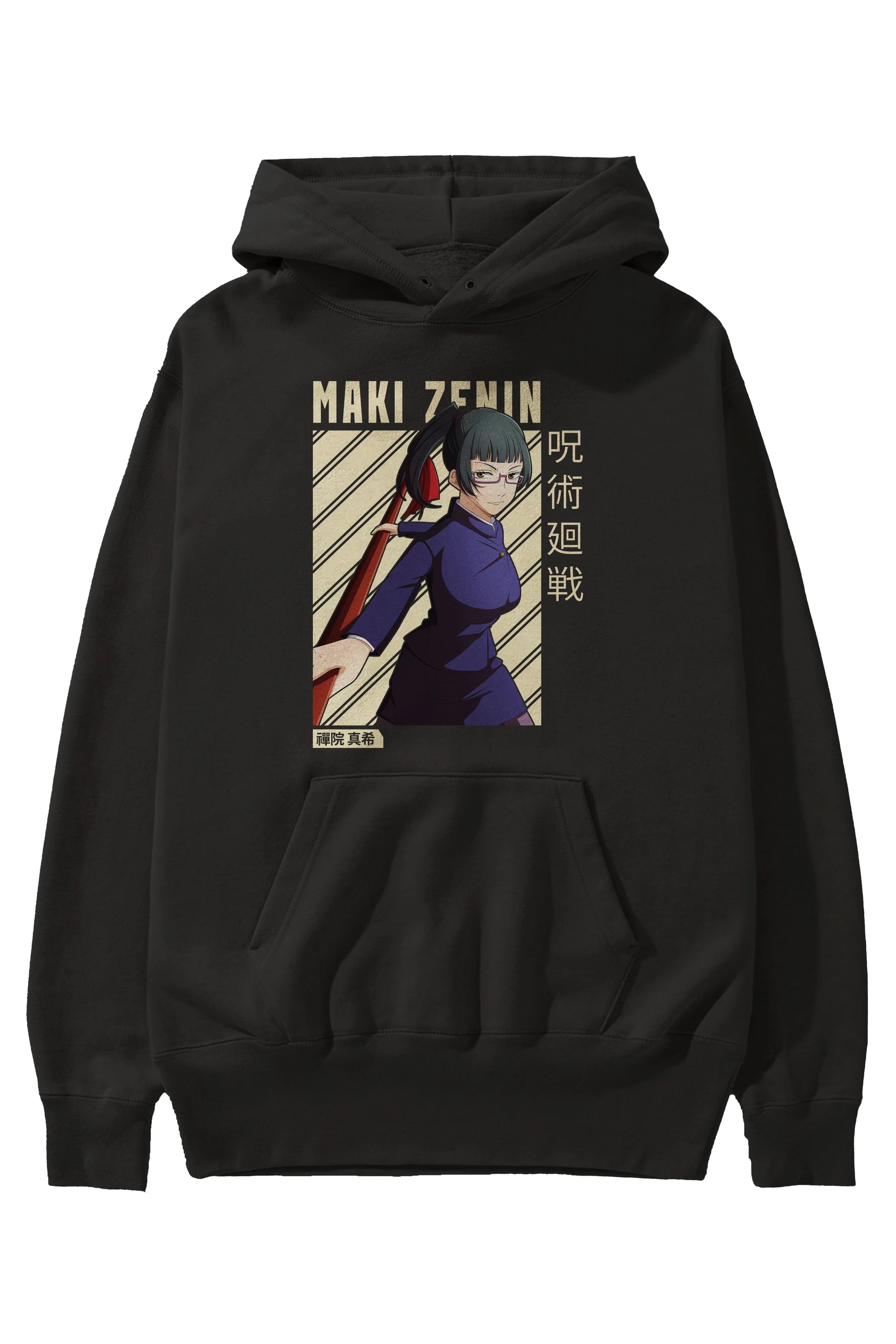 Maki Zenin CHAİNSAWMAN Anime Ön Baskılı Hoodie Oversize Kapüşonlu Sweatshirt Erkek Kadın Unisex