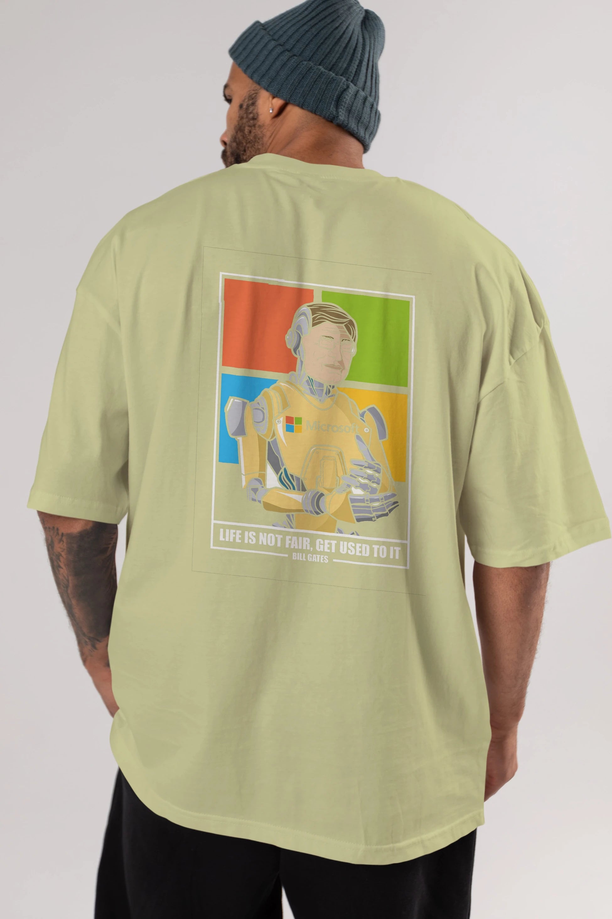 Bill Gates Robot Human Arka Baskılı Oversize t-shirt Erkek Kadın Unisex %100 Pamuk tişort