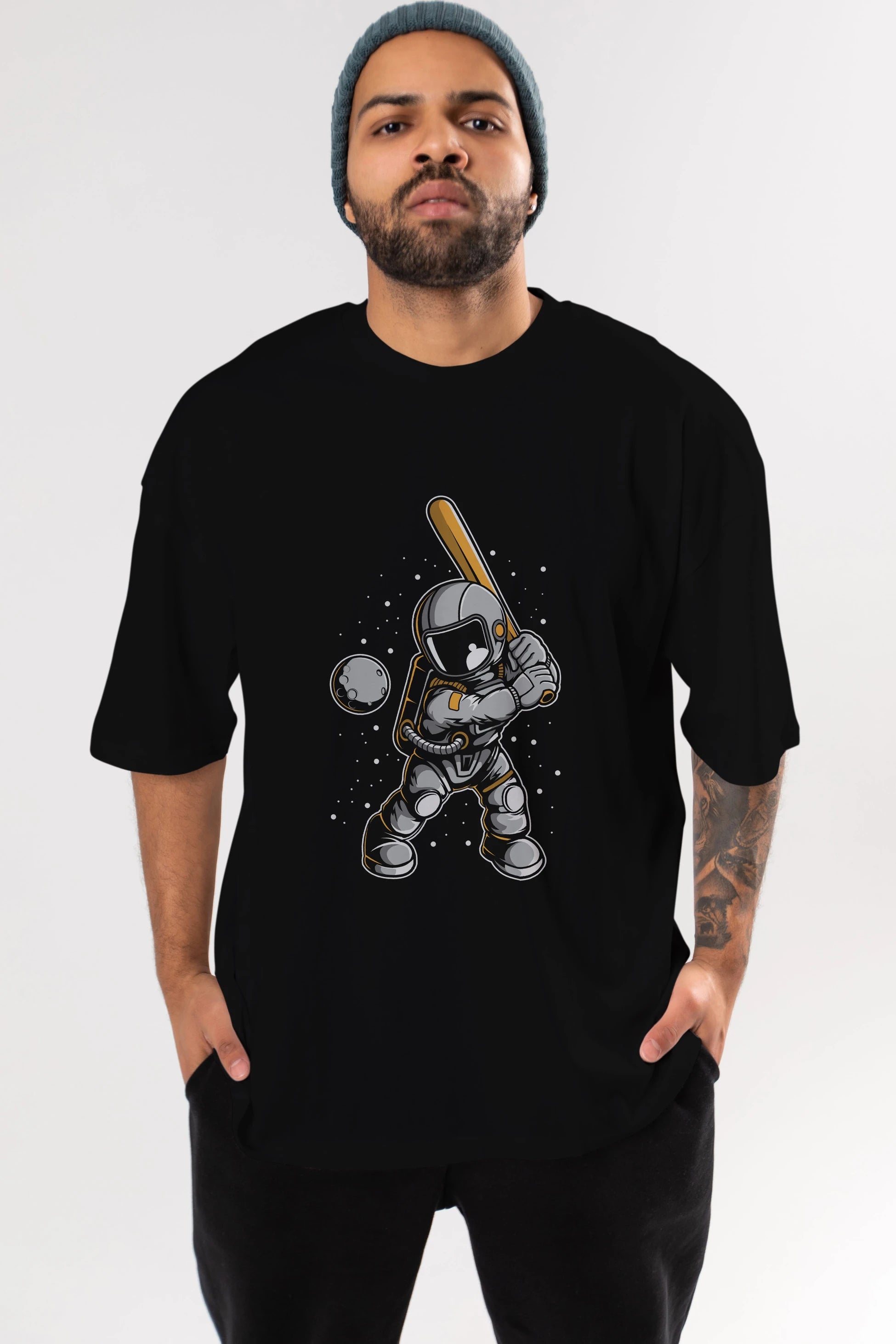 Astronaut Baseball Ön Baskılı Oversize t-shirt Erkek Kadın Unisex
