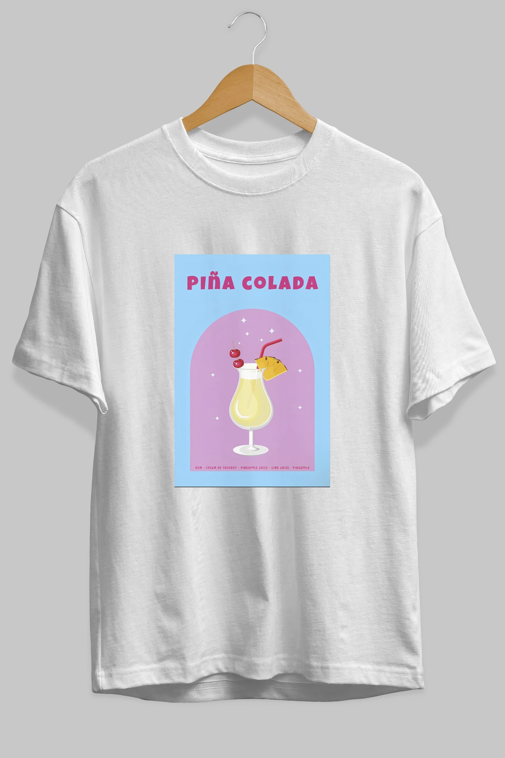 Pina Colada 2 Ön Baskılı Oversize t-shirt Erkek Kadın Unisex %100 Pamuk Bisiklet Yaka tişort