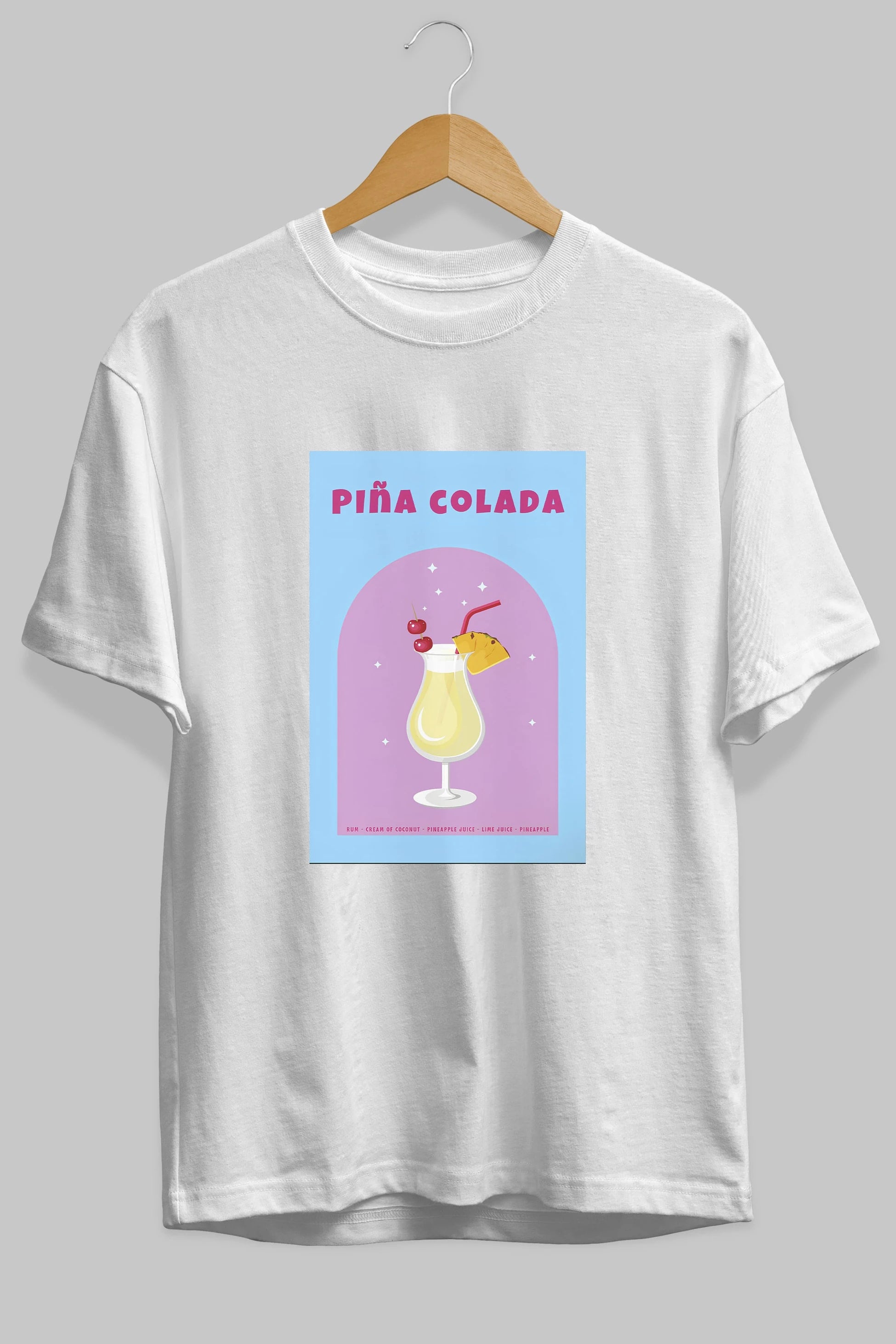 Pina Colada 2 Ön Baskılı Oversize t-shirt Erkek Kadın Unisex %100 Pamuk Bisiklet Yaka tişort