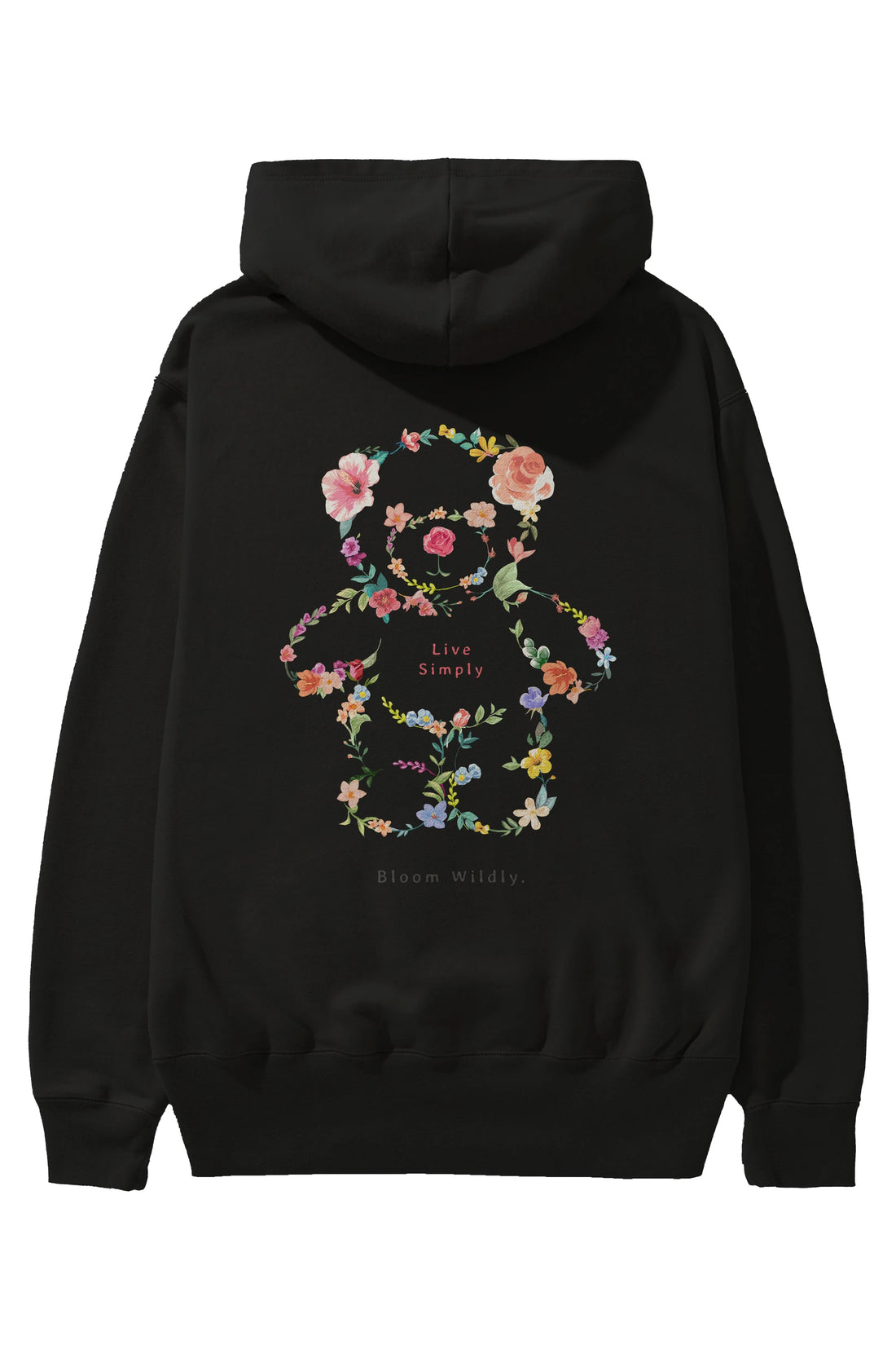 Teddy Bear Flowers Arka Baskılı Hoodie Oversize Kapüşonlu Sweatshirt Erkek Kadın Unisex