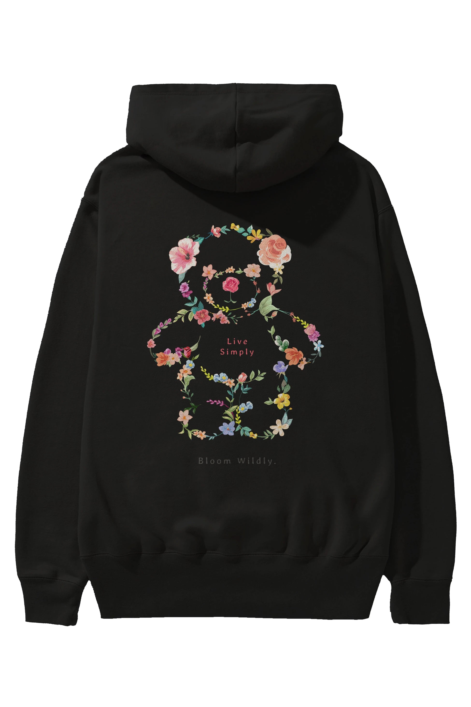 Teddy Bear Flowers Arka Baskılı Hoodie Oversize Kapüşonlu Sweatshirt Erkek Kadın Unisex
