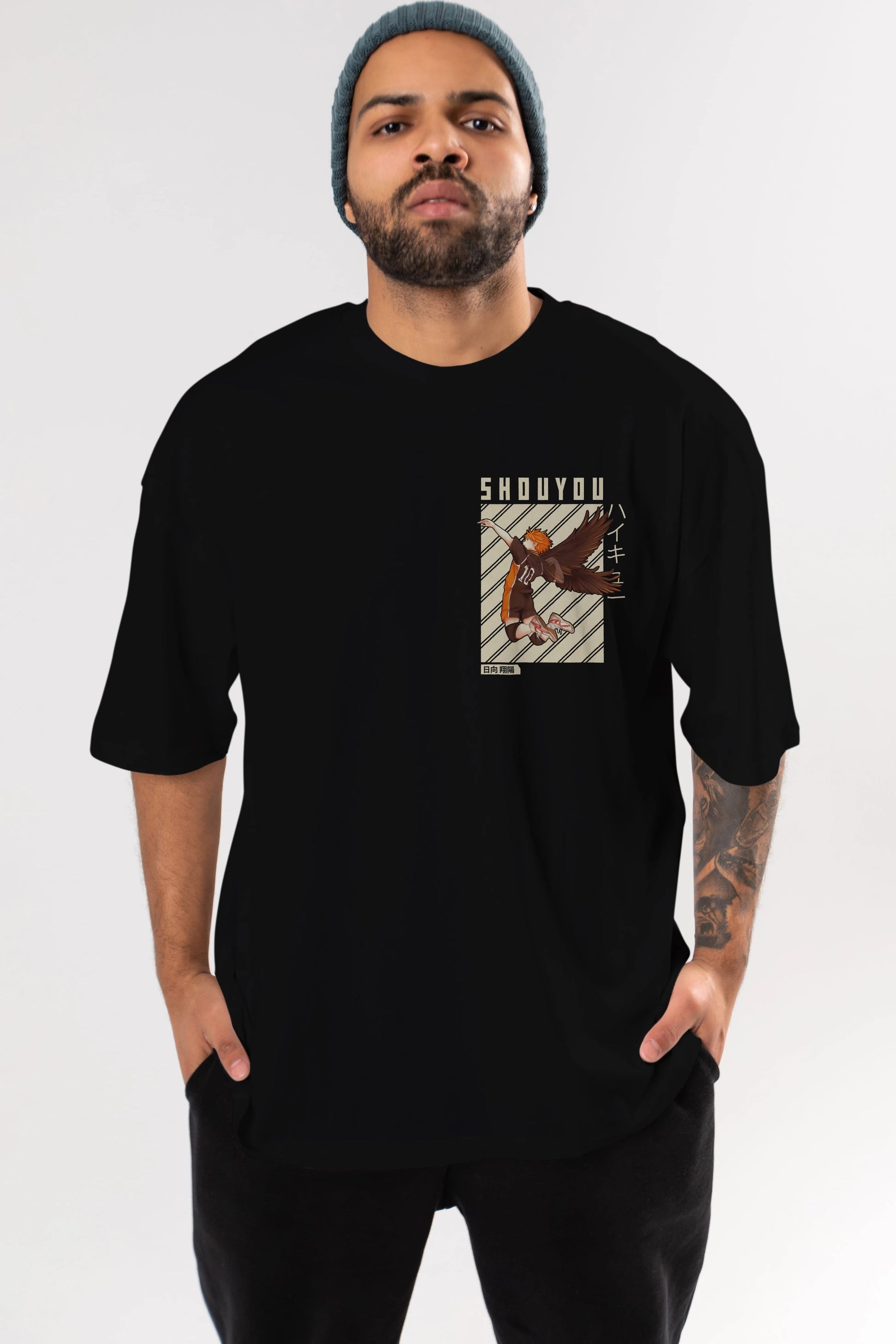 Shouyou Hinata 3 Ön Sol Baskılı Oversize t-shirt Erkek Kadın Unisex %100 Pamuk Bisiklet Yaka tişort