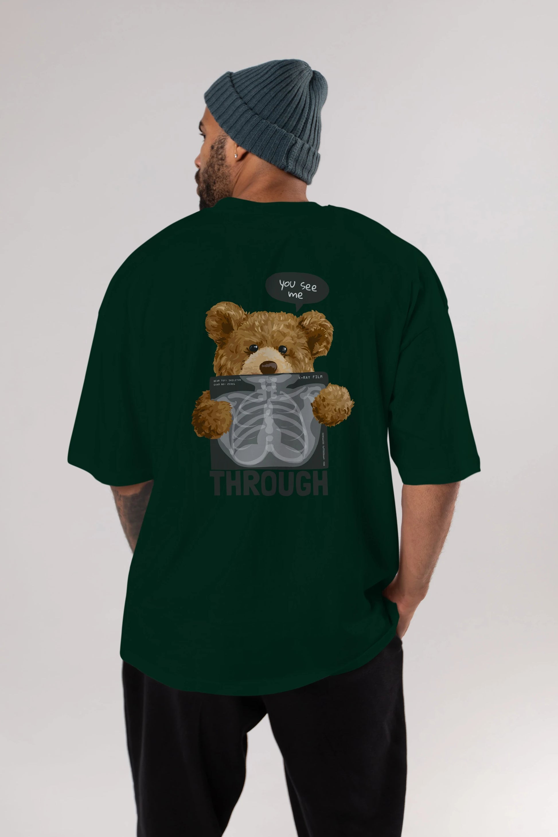 Teddy Bear Trough Arka Baskılı Oversize t-shirt Erkek Kadın Unisex %100 Pamuk