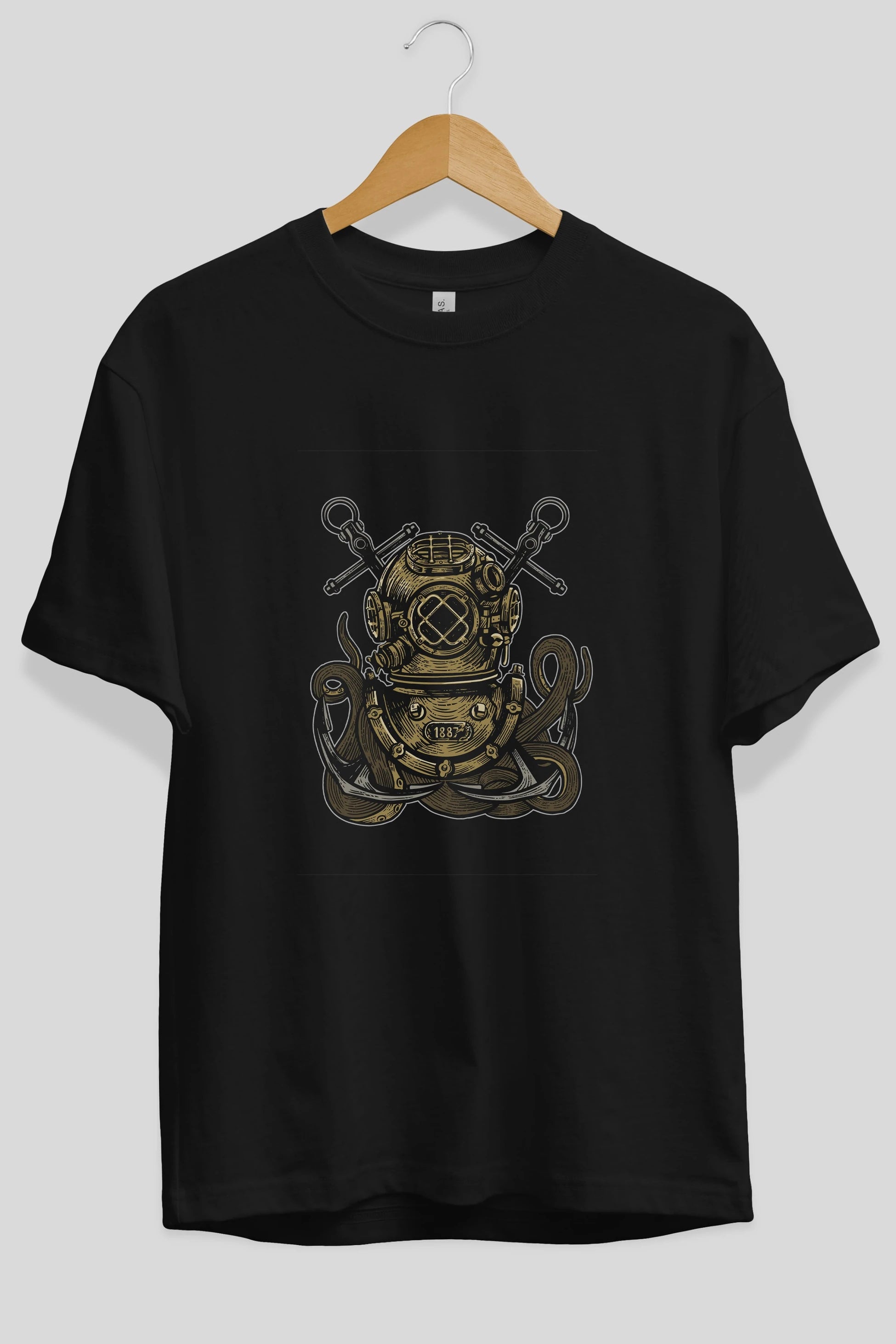 Diver Octopus Ön Baskılı Oversize t-shirt Erkek Kadın Unisex %100 Pamuk tişort