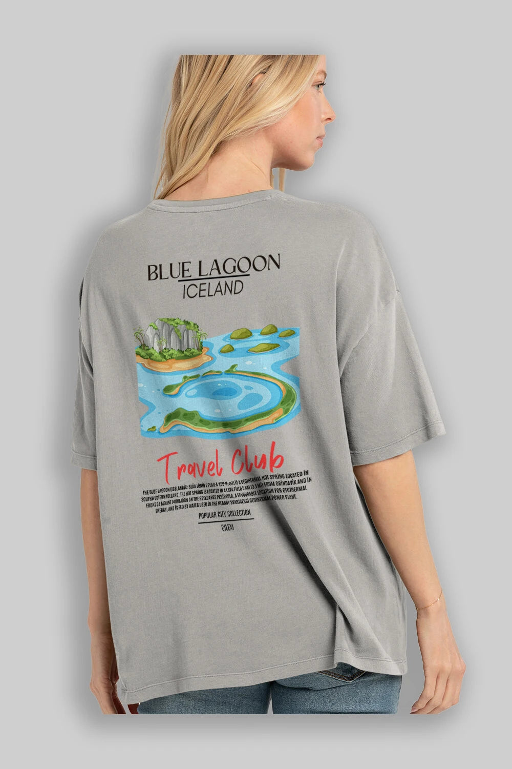 Blue Lagoon İceland Arka Baskılı Oversize t-shirt Erkek Kadın Pamuk Bisiklet Yaka tişort
