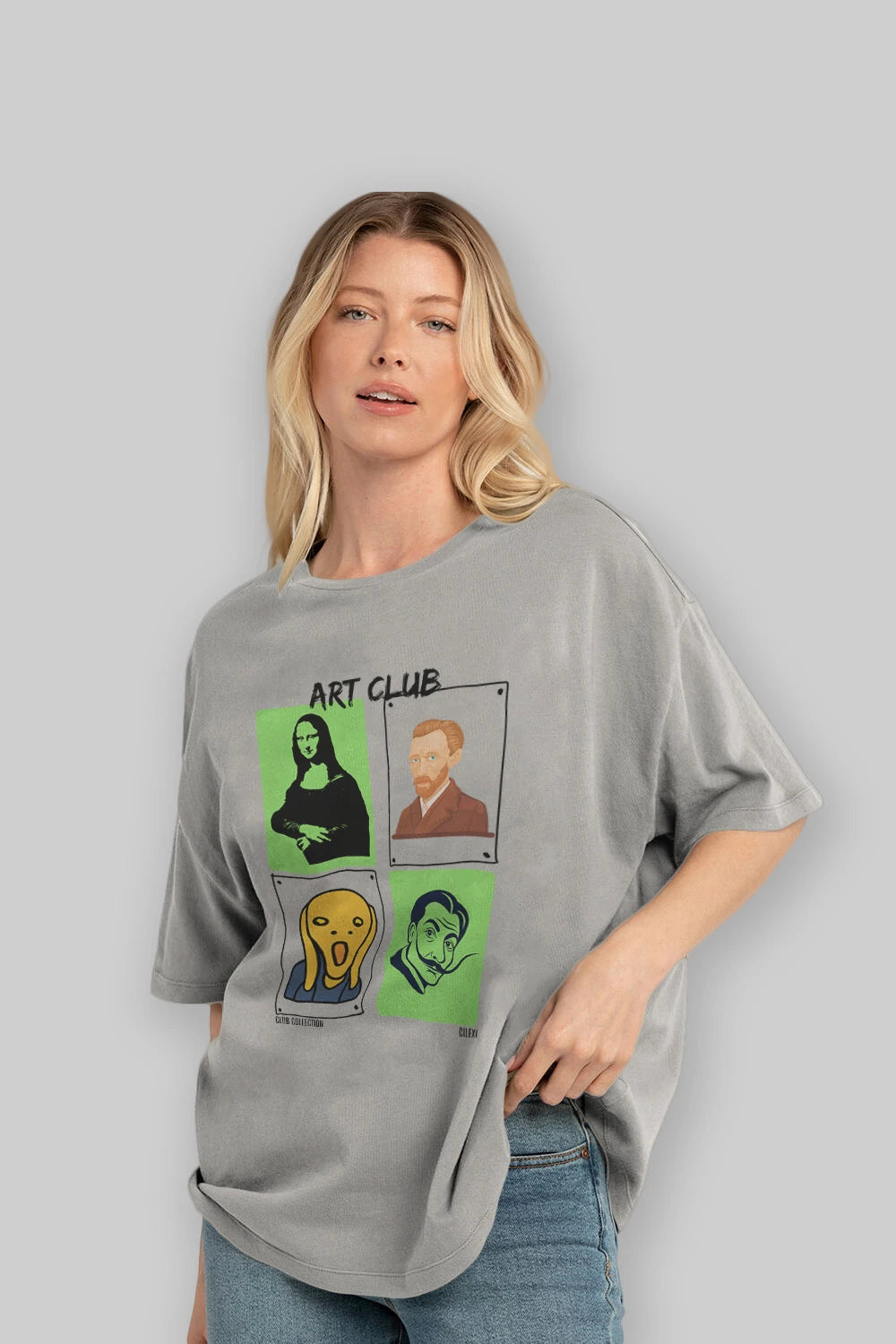 Art Club ön Baskılı Oversize t-shirt Erkek Kadın %100 Pamuk Bisiklet Yaka tişort