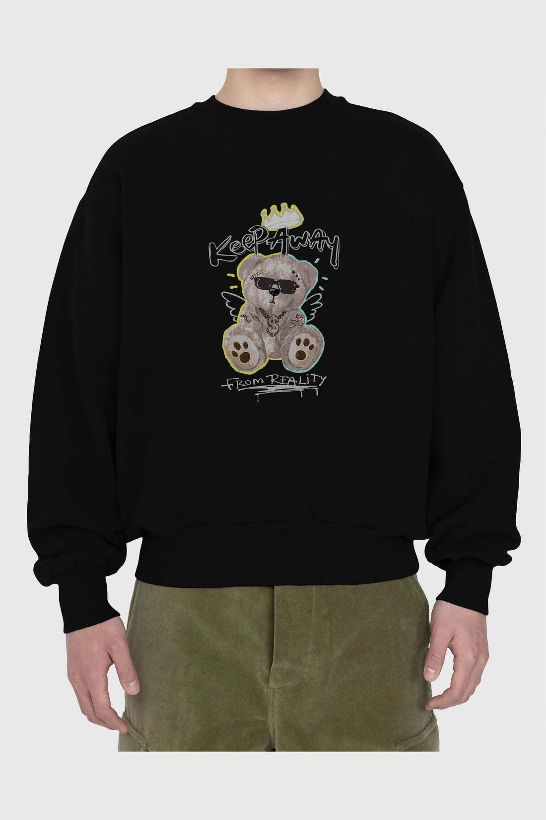 Keep Away Bear Ön Baskılı Oversize Sweatshirt Erkek Kadın Unisex