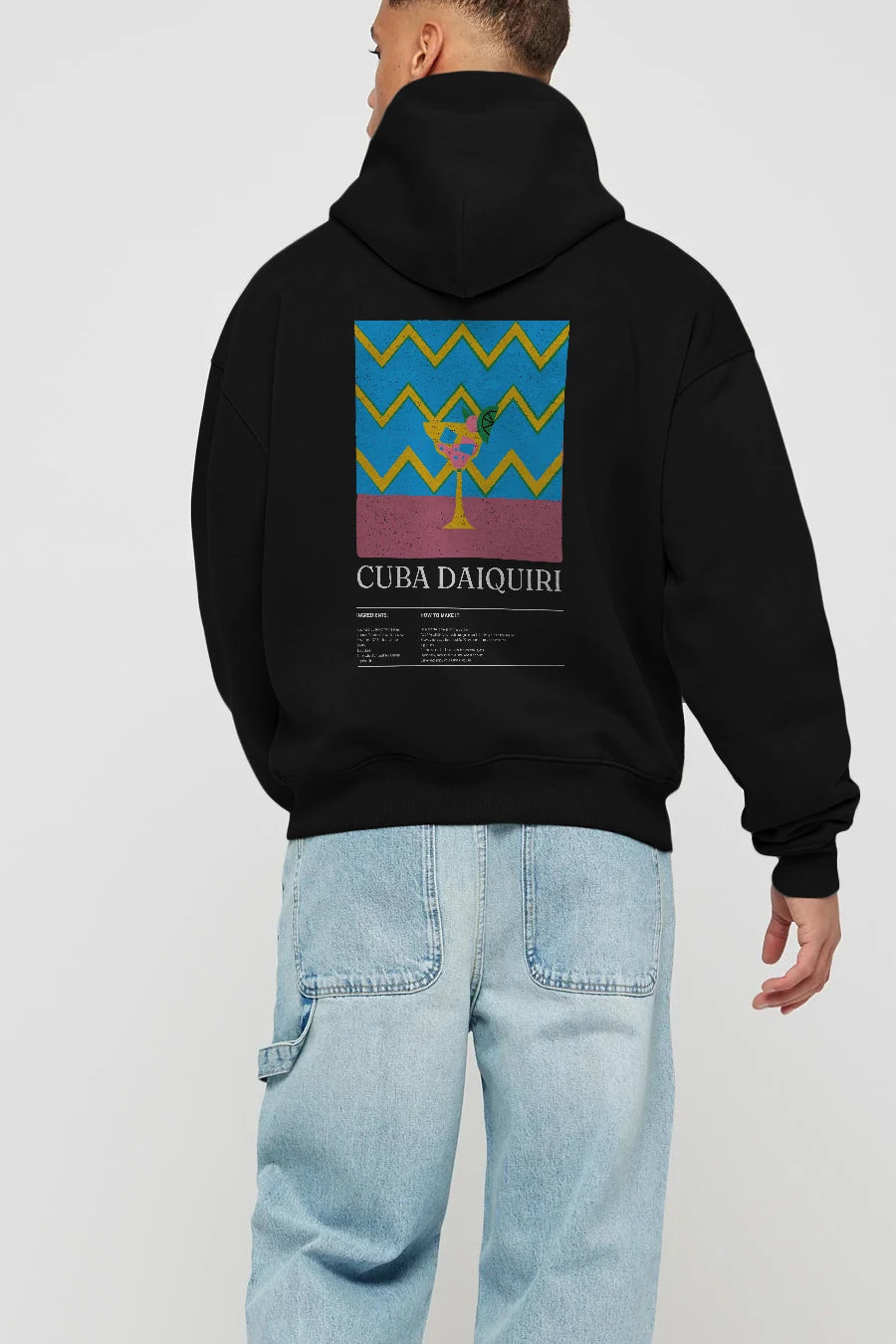 Cuba Daiquiri Kokteyl Arka Baskılı Hoodie Oversize Kapüşonlu Sweatshirt Erkek Kadın
