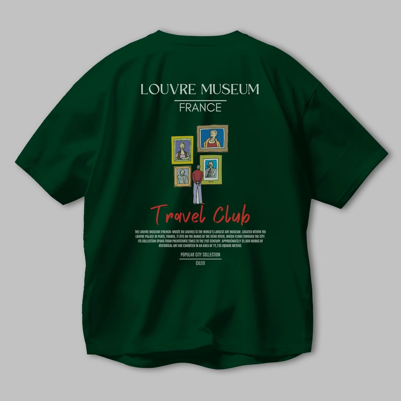 Louvre Museum France Arka Baskılı Oversize t-shirt Erkek Kadın Pamuk Bisiklet Yaka tişort
