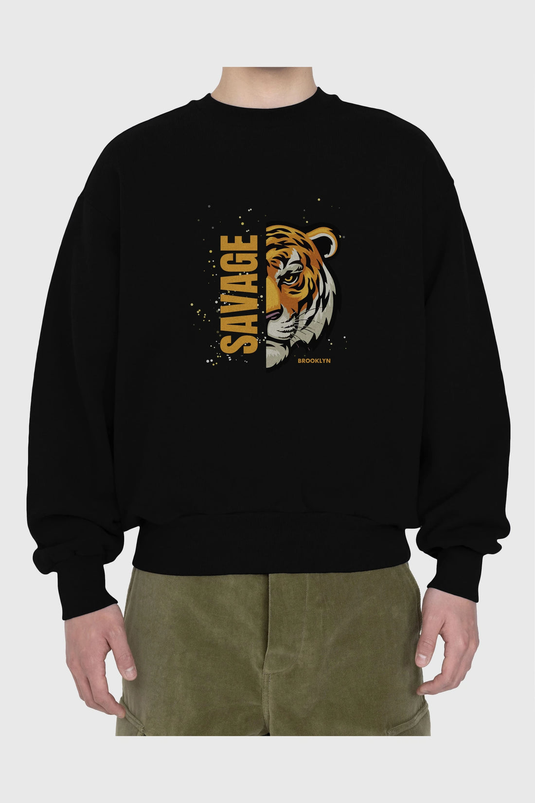 Savage Brooklyn Yazılı Ön Baskılı Oversize Sweatshirt Erkek Kadın Unisex