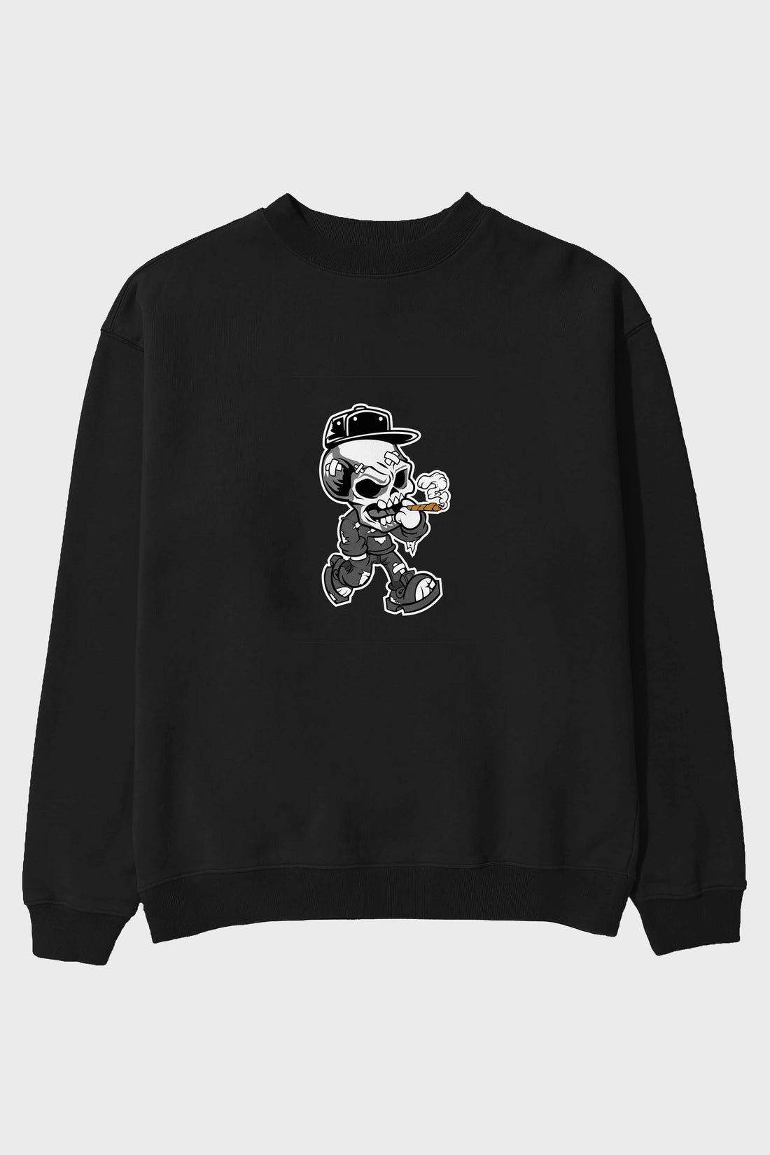 Skull Smoker Ön Baskılı Oversize Sweatshirt Erkek Kadın Unisex