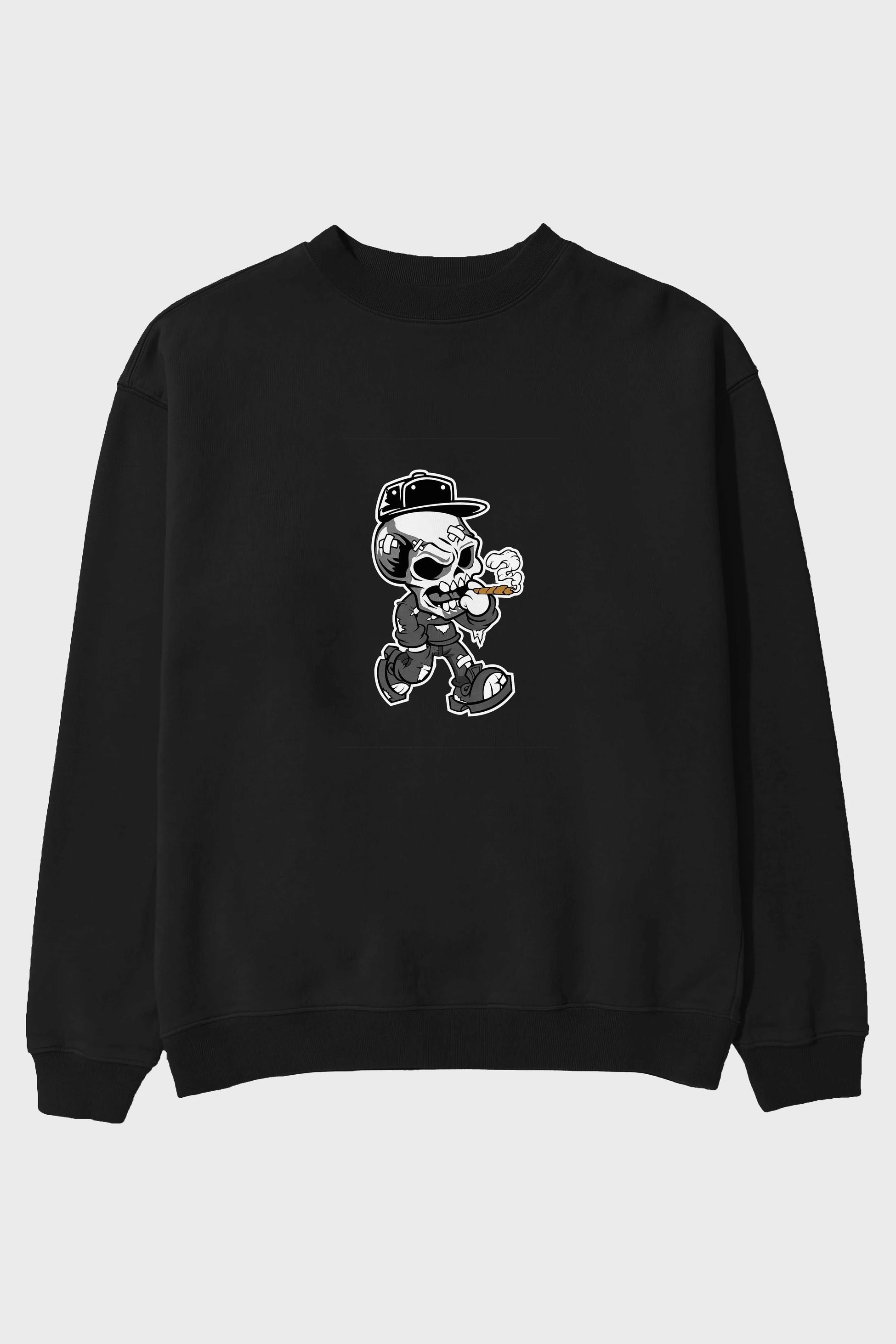 Skull Smoker Ön Baskılı Oversize Sweatshirt Erkek Kadın Unisex
