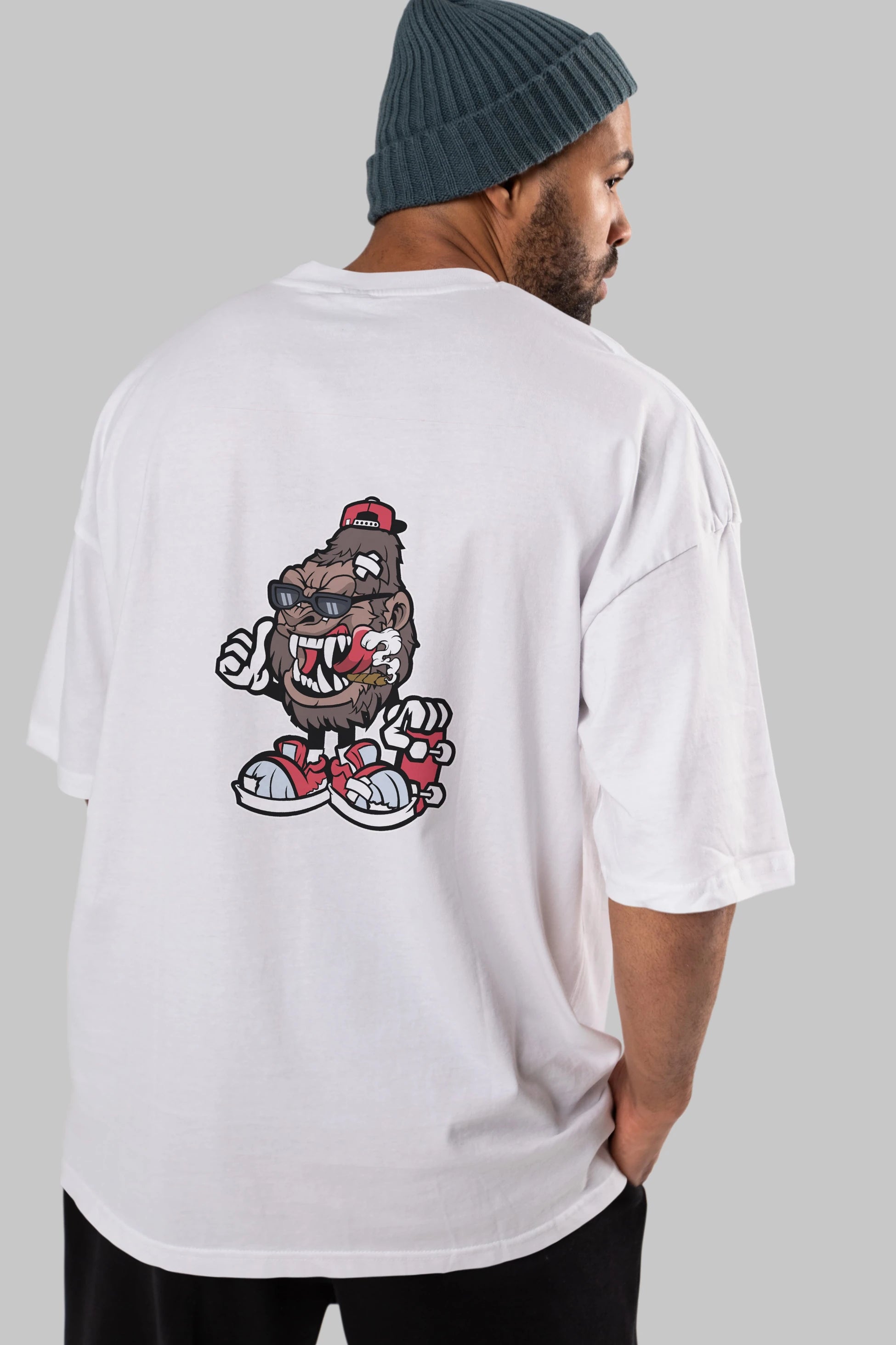 Gorilla Skater Arka Baskılı Oversize t-shirt Erkek Kadın Unisex %100 Pamuk tişort