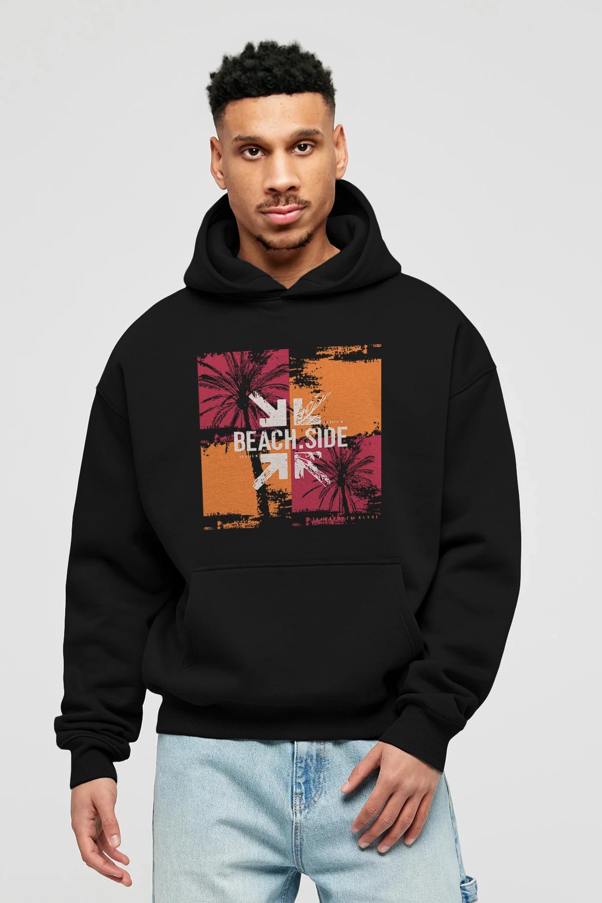 Beach Side Ön Baskılı Hoodie Oversize Kapüşonlu Sweatshirt Erkek Kadın Unisex
