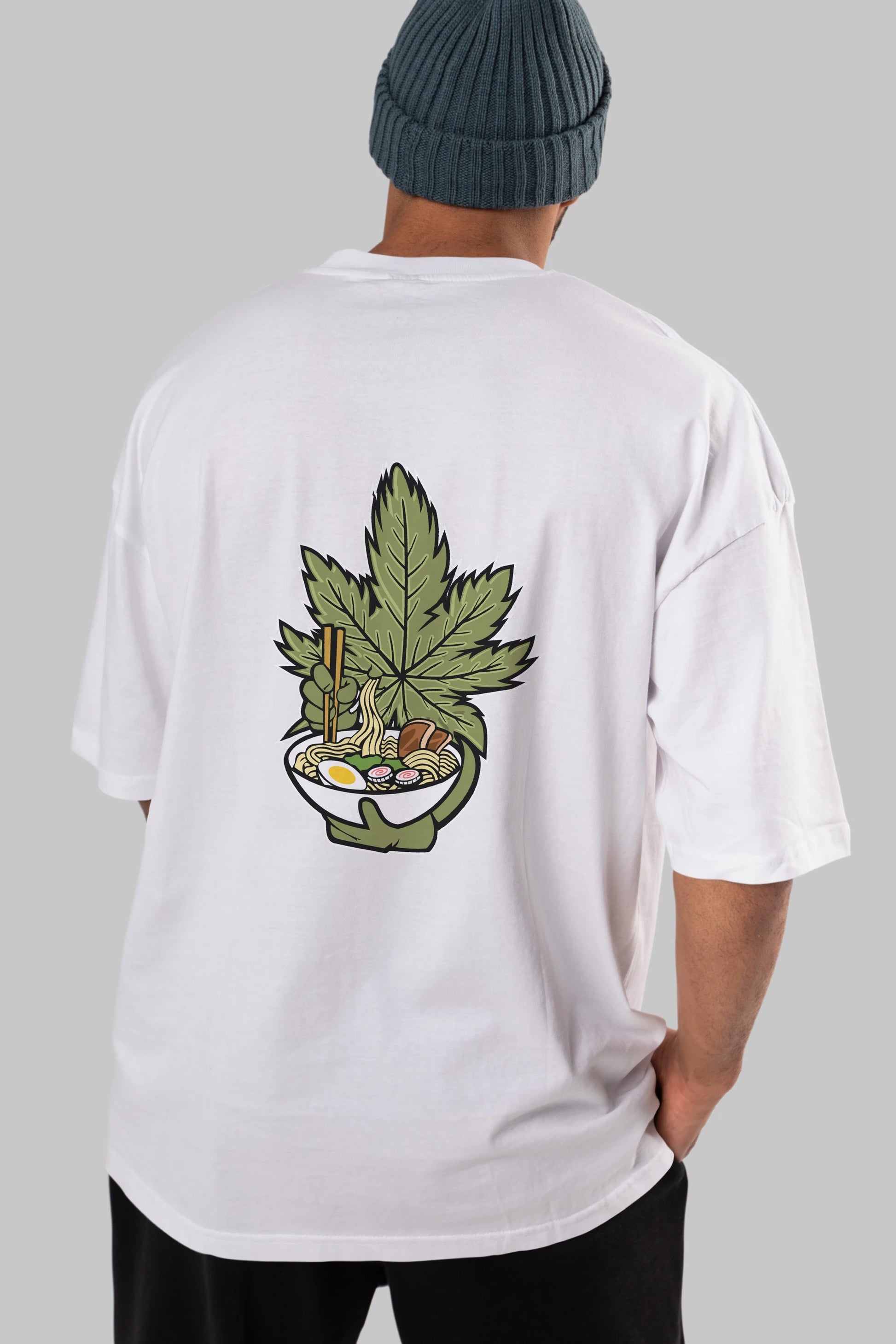 Weed Ramen Arka Baskılı Oversize t-shirt Erkek Kadın Unisex %100 Pamuk tişort