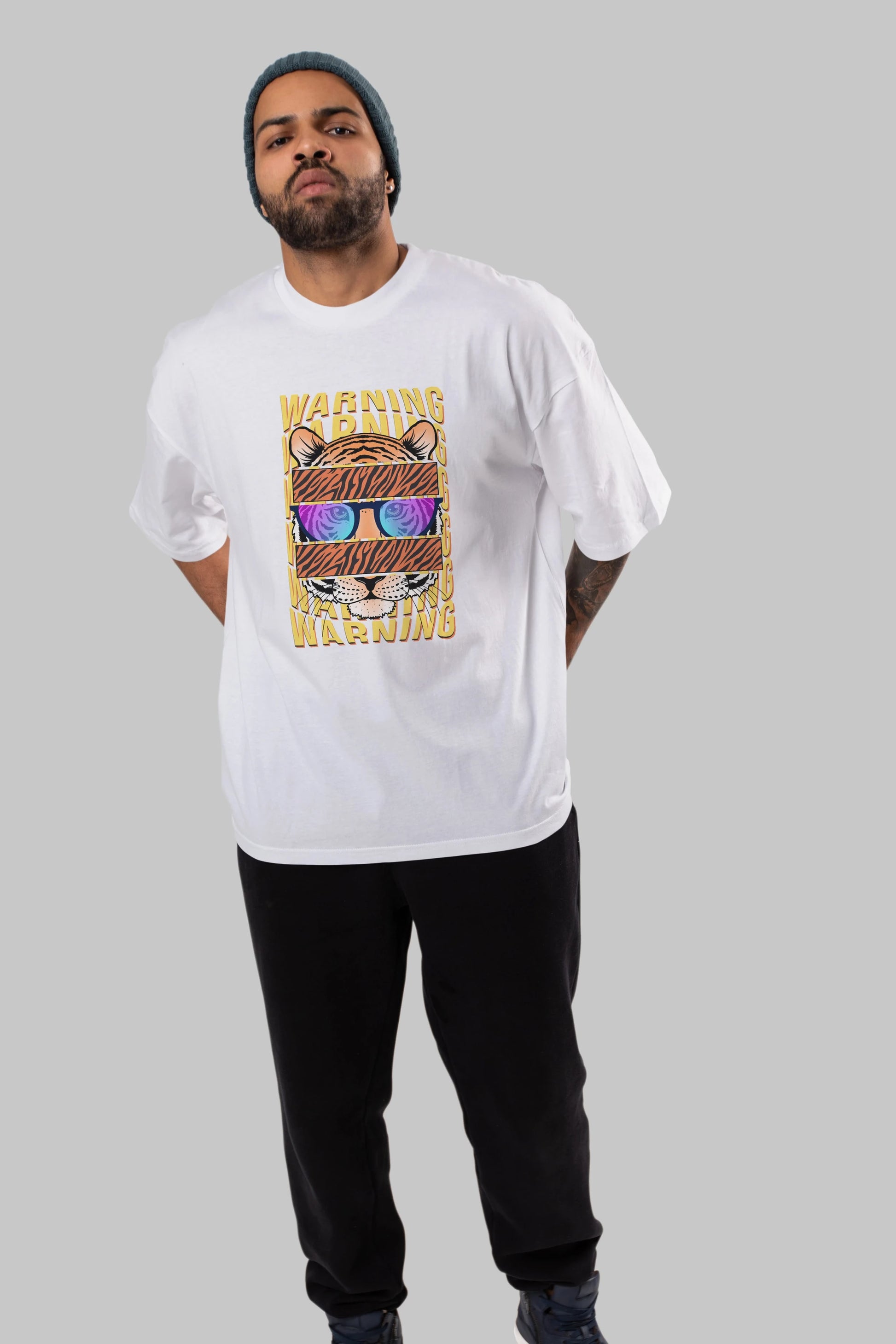 Warning Yazılı Ön Baskılı Oversize t-shirt Erkek Kadın Unisex