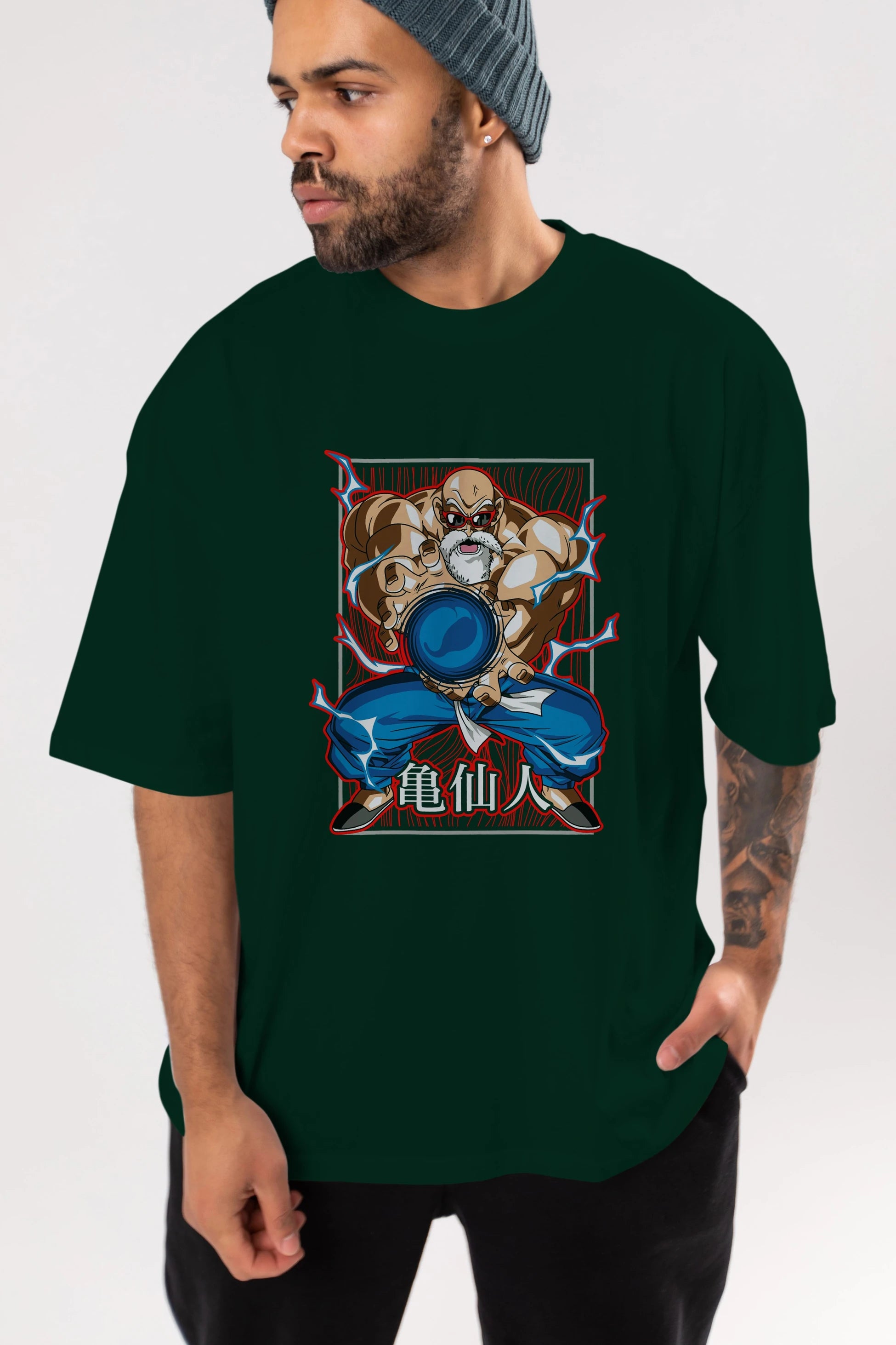 DragonBall MaestroRoshi Anime Ön Baskılı Oversize t-shirt %100 pamuk Erkek Kadın Unisex