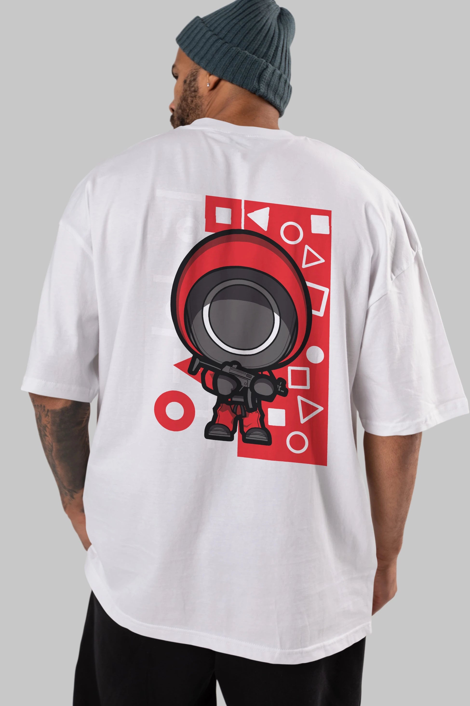 Squid Game (4) Arka Baskılı Oversize t-shirt Erkek Kadın Unisex %100 Pamuk Bisiklet Yaka tişort