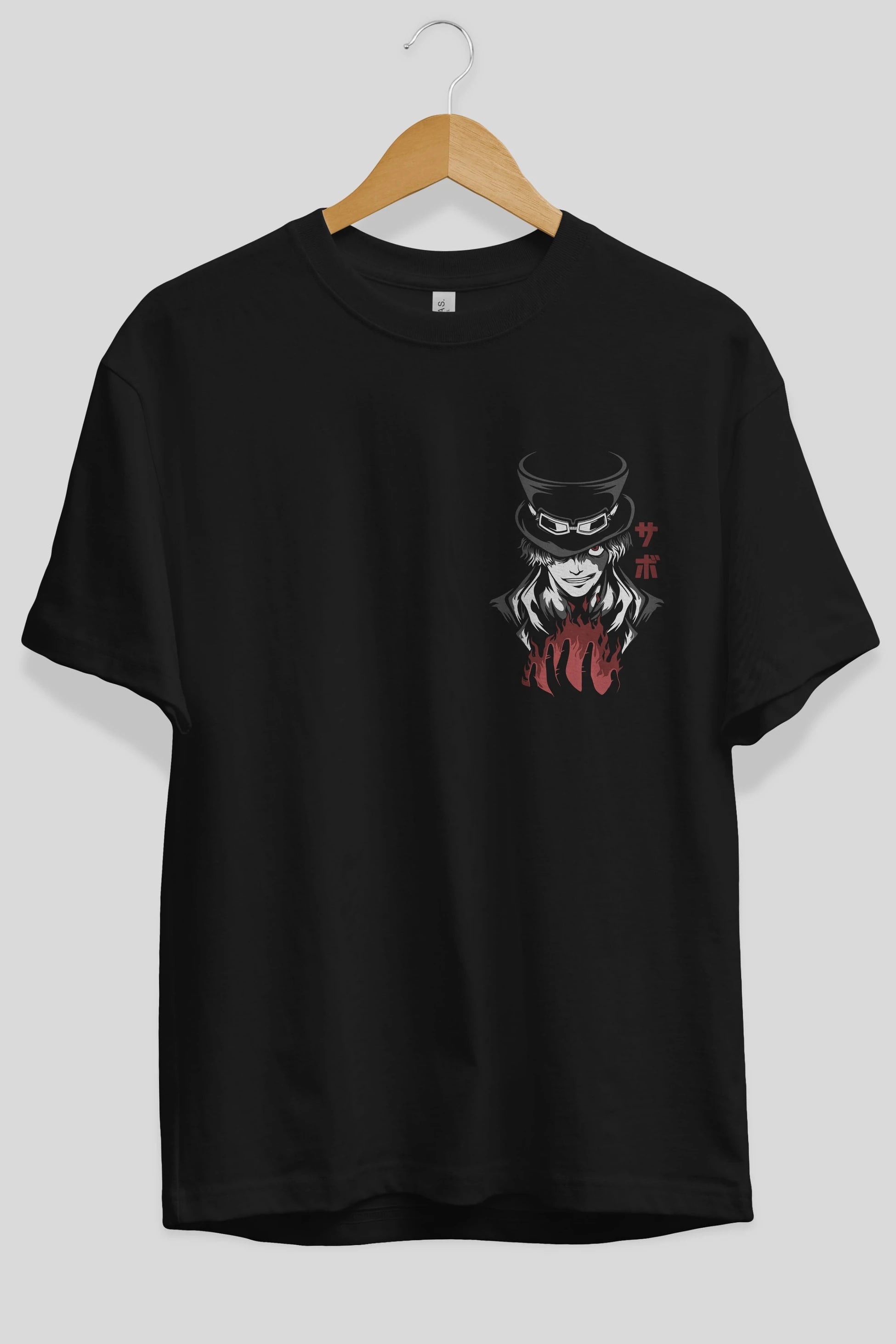 SaboOnePiece Ön Sol Baskılı Oversize t-shirt Erkek Kadın Unisex %100 Pamuk Bisiklet Yaka tişort