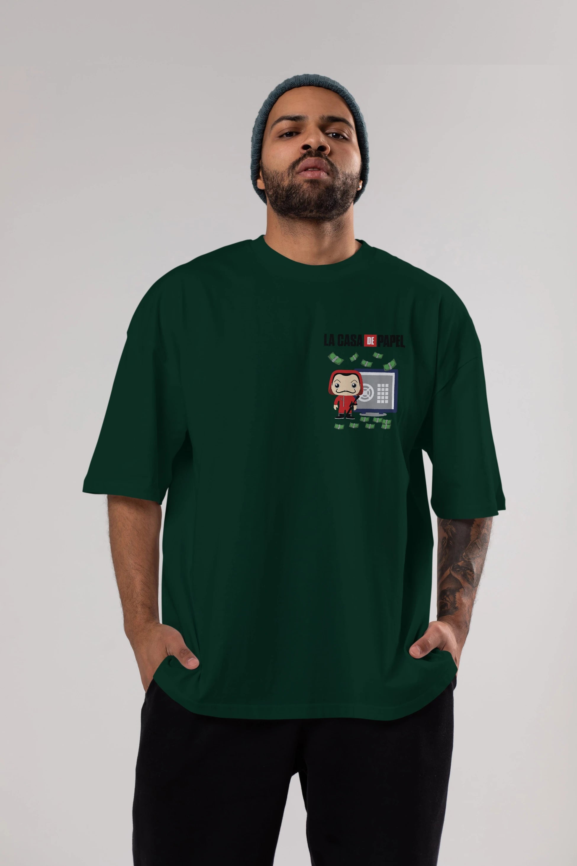 La Casa De Papel (4) Ön Sol Baskılı Oversize t-shirt Erkek Kadın Unisex %100 Pamuk Bisiklet Yaka tişort