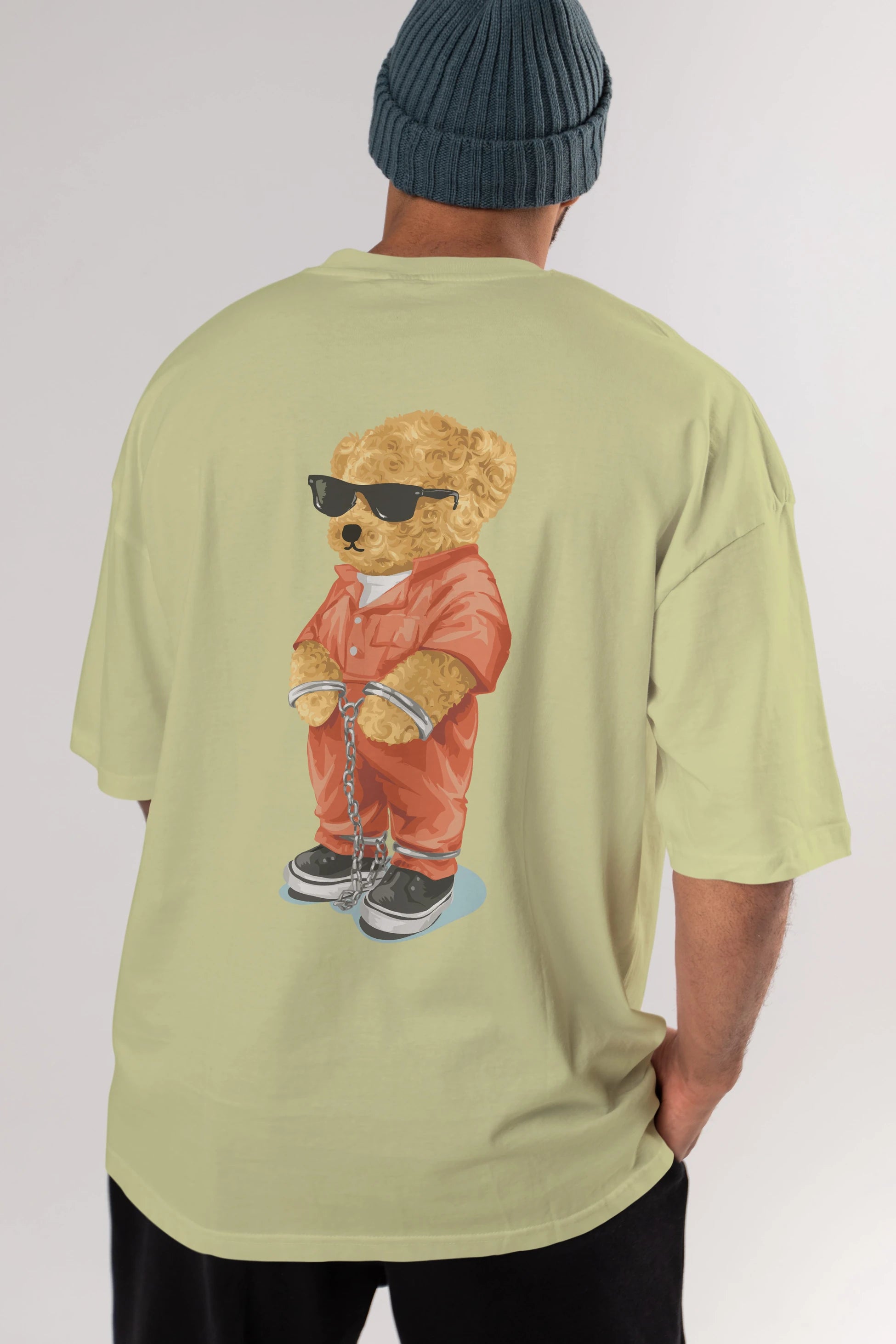 Teddy Bear Kodes Arka Baskılı Oversize t-shirt Erkek Kadın Unisex %100 Pamuk