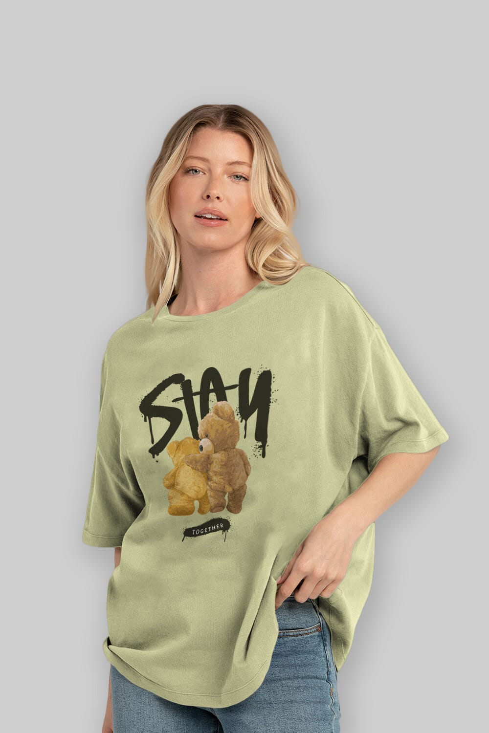 Stay Together Bear Ön Baskılı Oversize t-shirt Erkek Kadın Unisex
