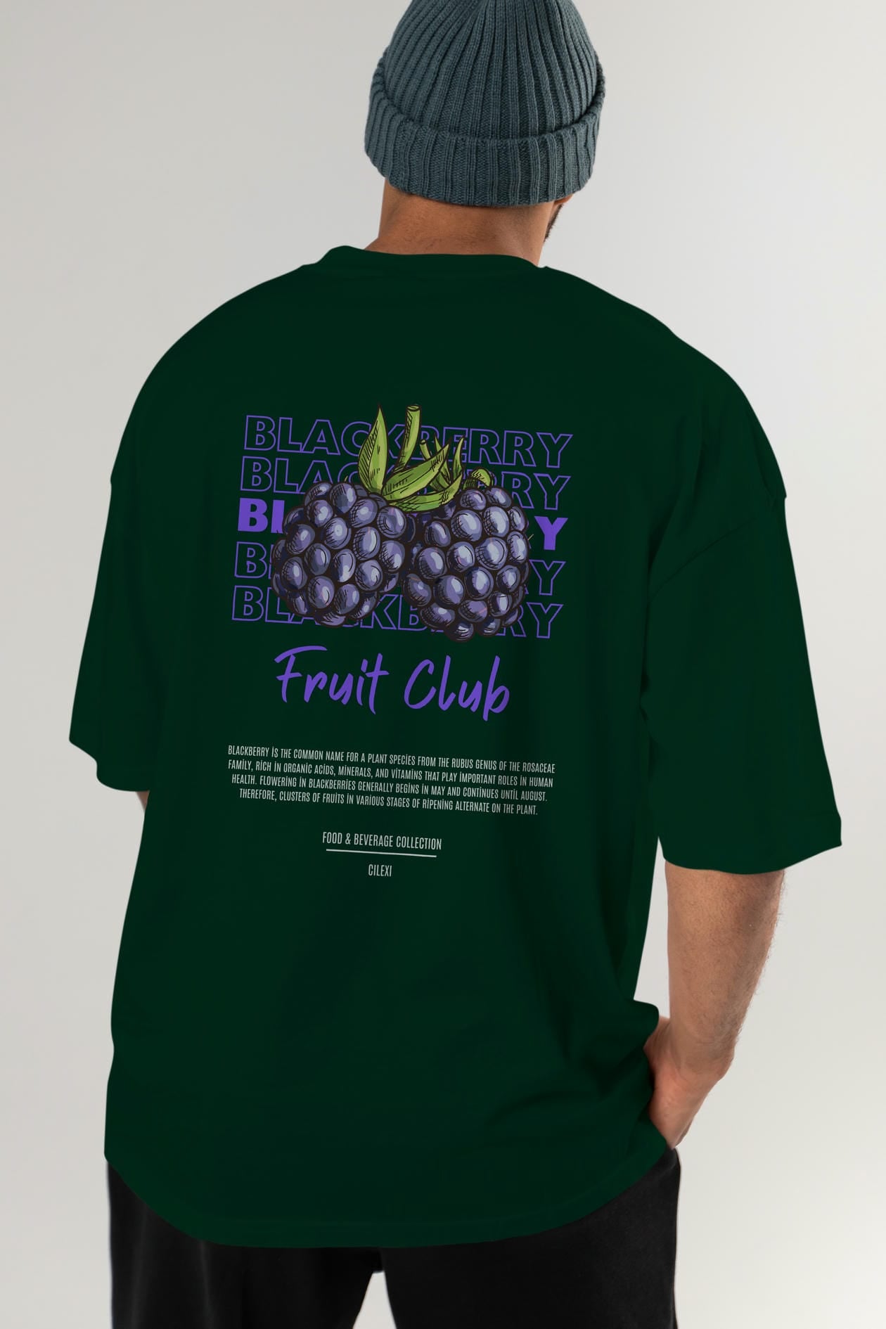 Blackberry Arka Baskılı Oversize t-shirt Erkek Kadın Pamuk Bisiklet Yaka tişort