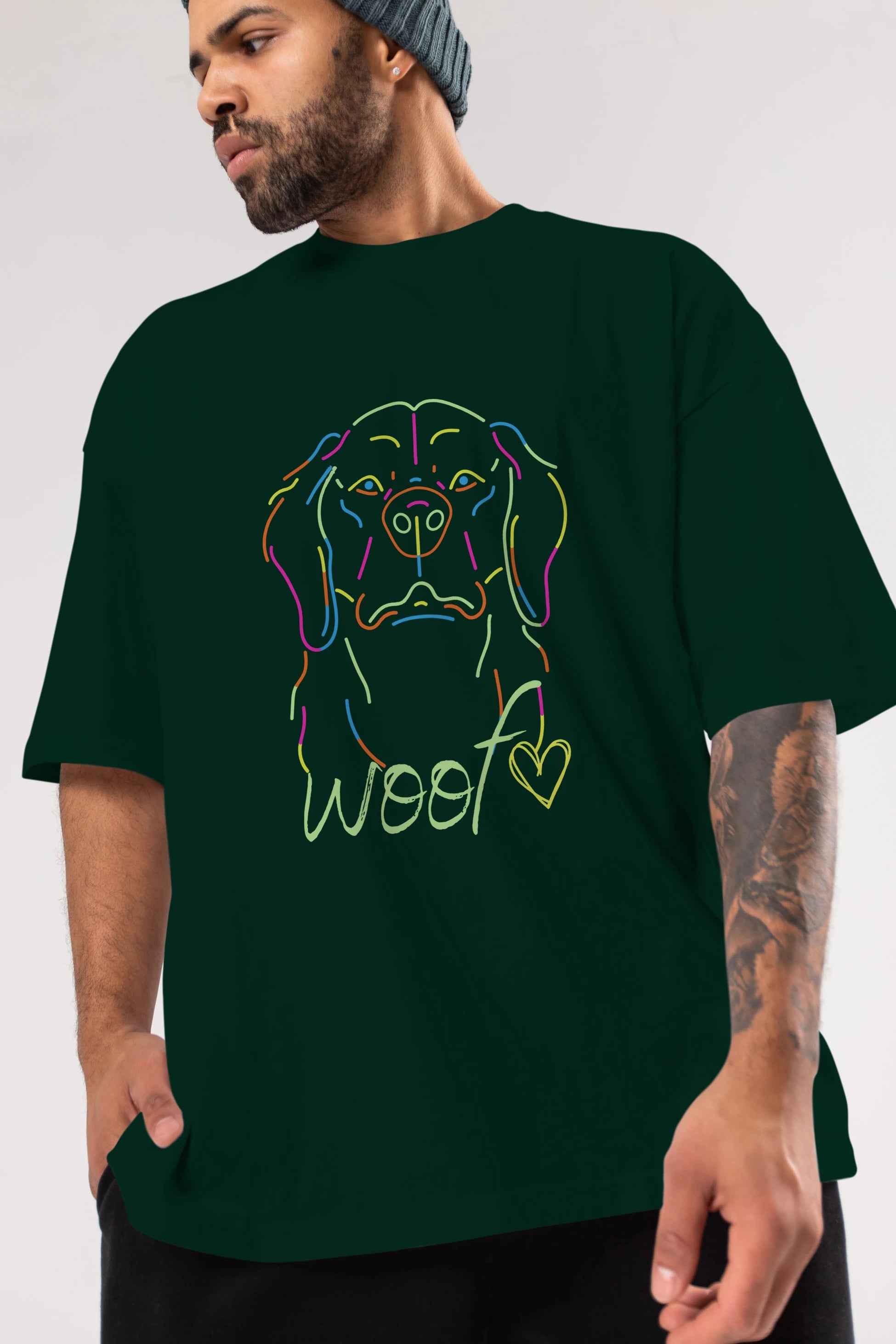 Neon Dog Ön Baskılı Oversize t-shirt Erkek Kadın Unisex