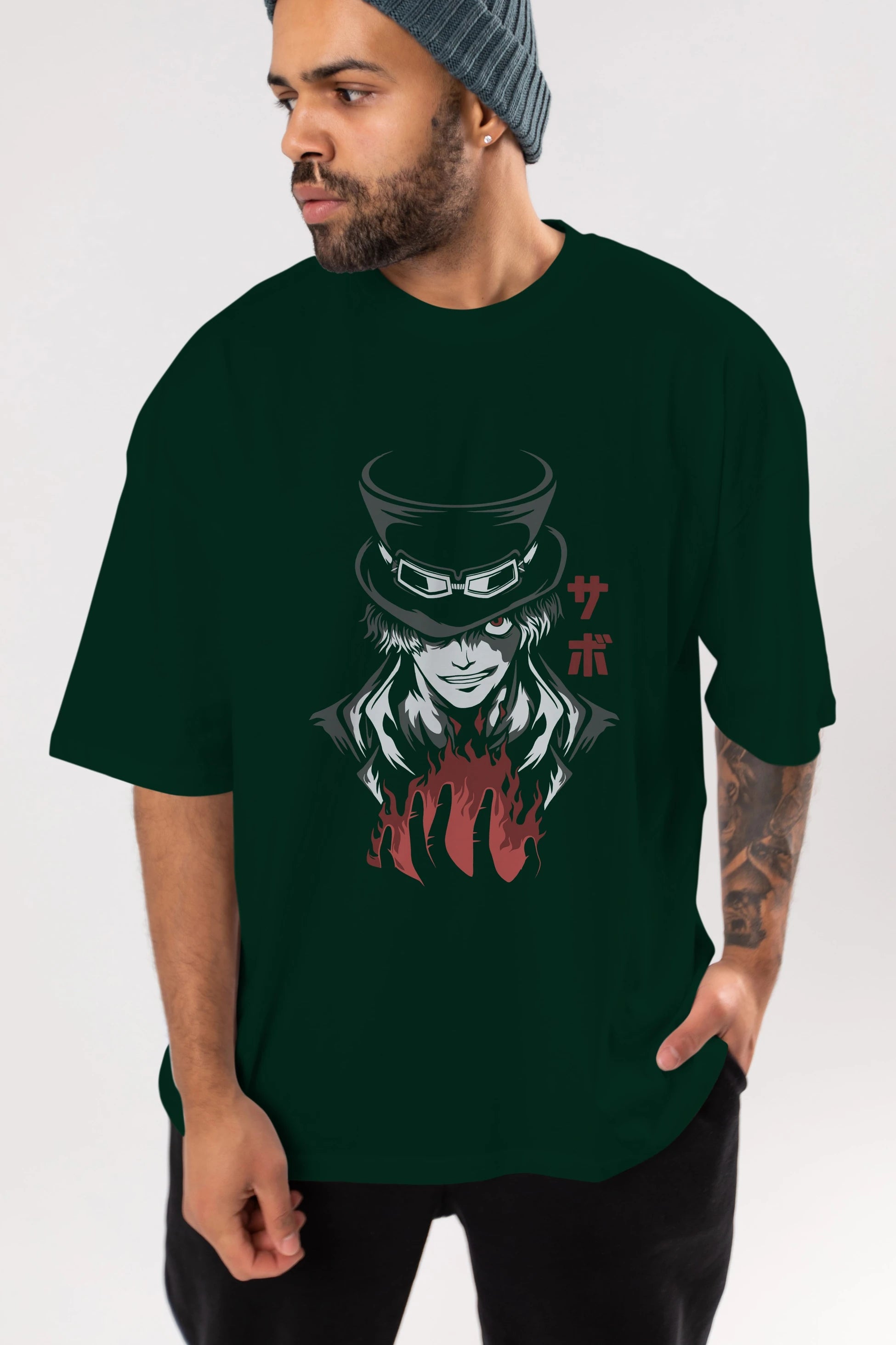 SaboOnePiece Anime Ön Baskılı Oversize t-shirt %100 pamuk Erkek Kadın Unisex
