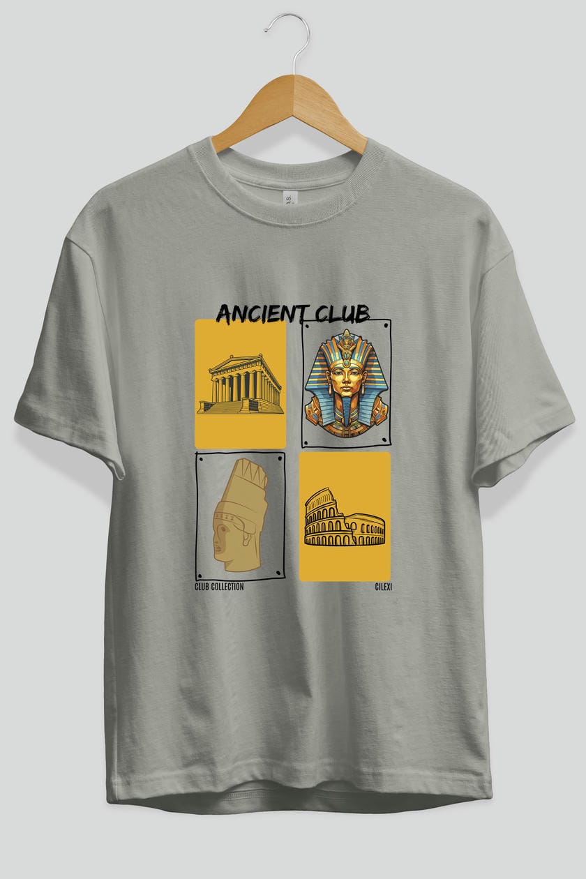 Ancient Club ön Baskılı Oversize t-shirt Erkek Kadın %100 Pamuk Bisiklet Yaka tişort
