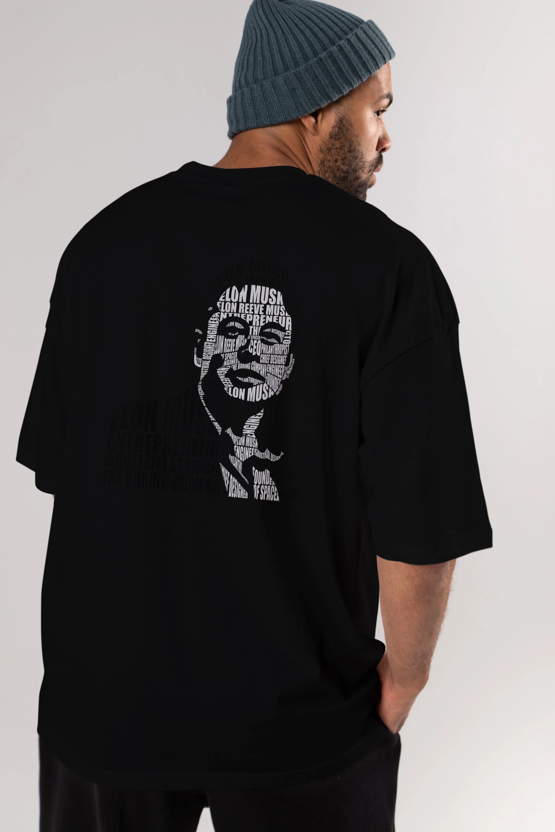Elon Musk Calligram Arka Baskılı Oversize t-shirt %100 pamuk Erkek Kadın Unisex