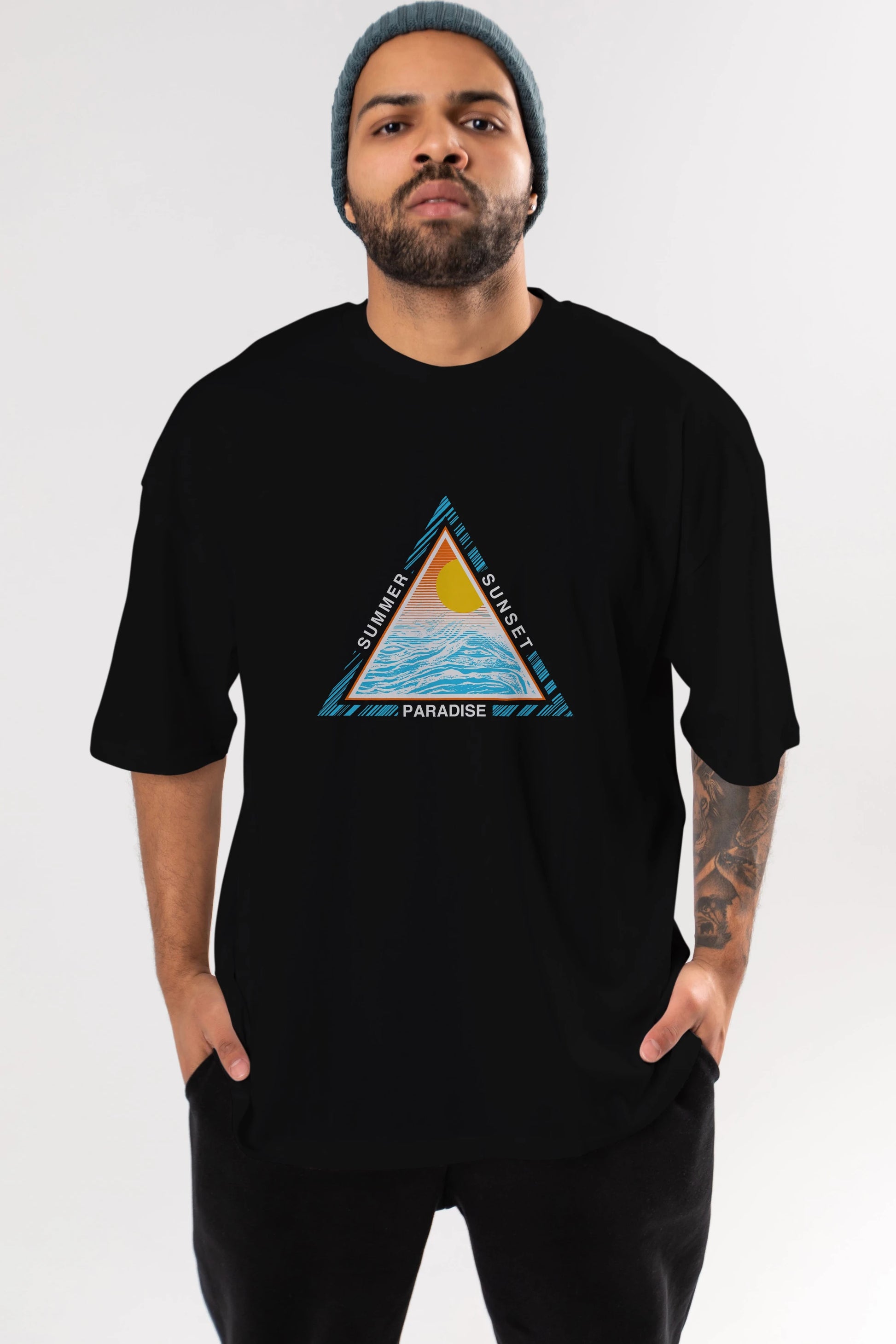 Summer Sunset Paradise Ön Baskılı Oversize t-shirt Erkek Kadın Unisex