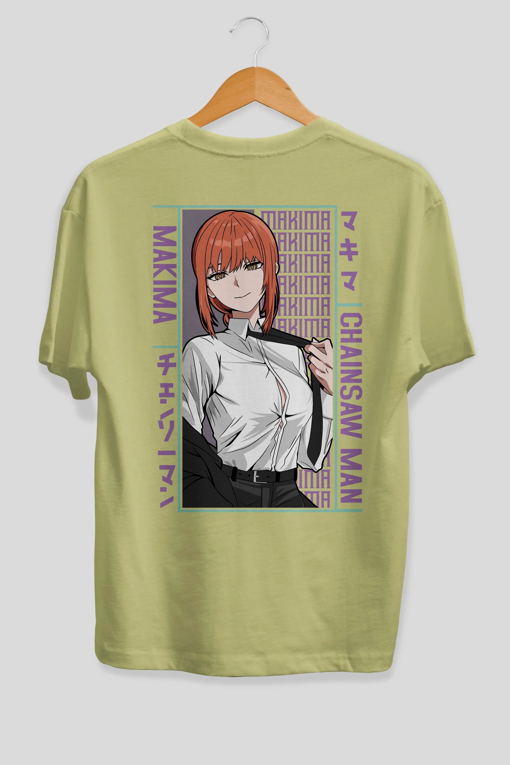 Makima Chain Saw Man Anime Arka Baskılı Oversize t-shirt Erkek Kadın Unisex