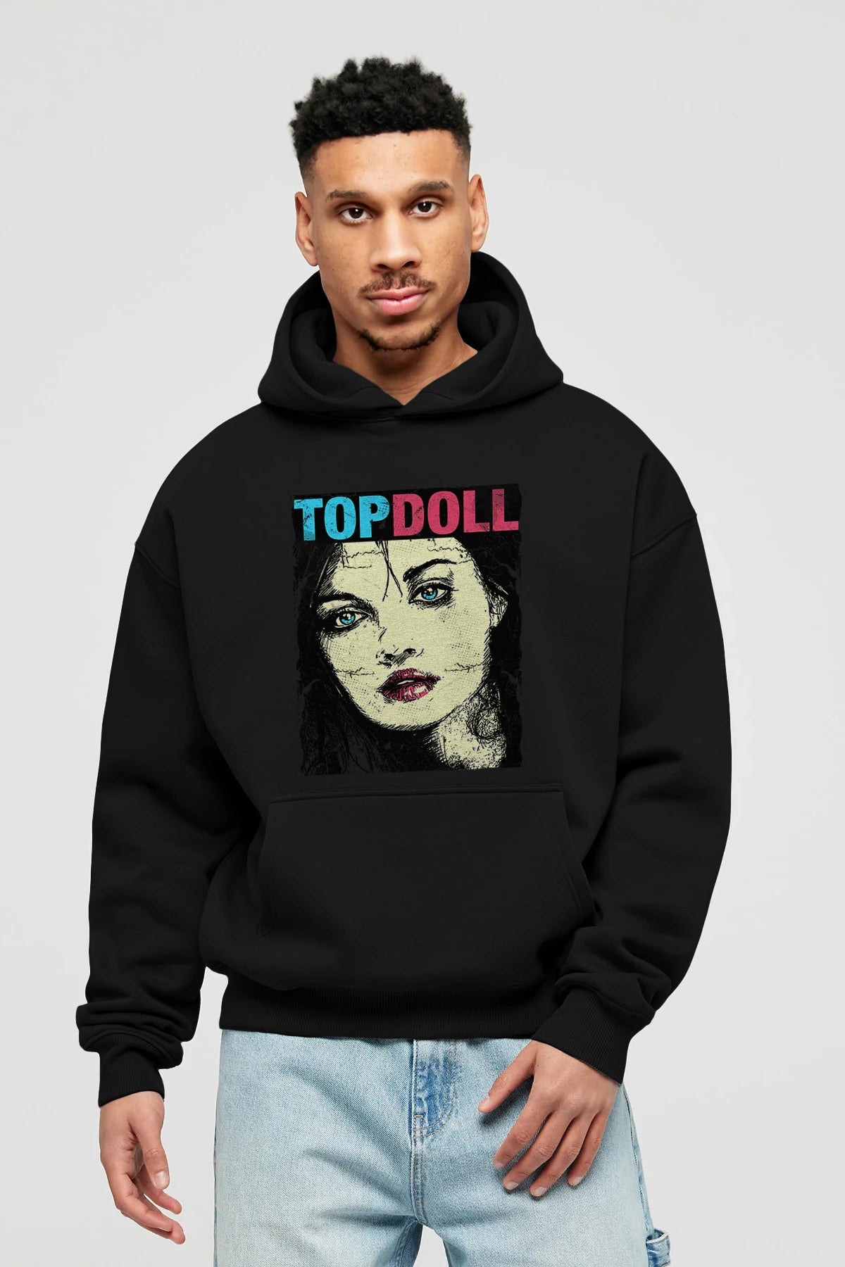 Topdoll Streetwear Ön Baskılı Hoodie Oversize Kapüşonlu Sweatshirt Erkek Kadın Unisex