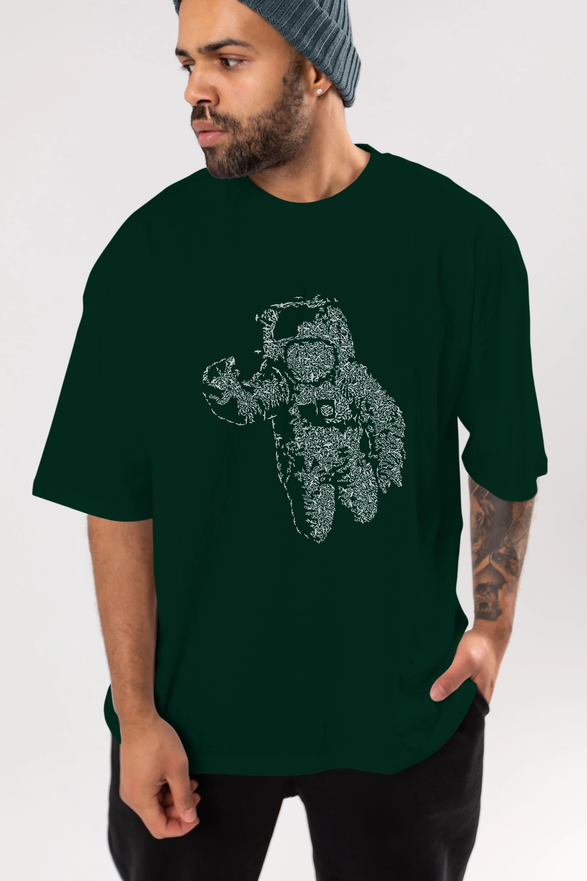 Flying Astronaut Ön Baskılı Oversize t-shirt %100 pamuk Erkek Kadın Unisex