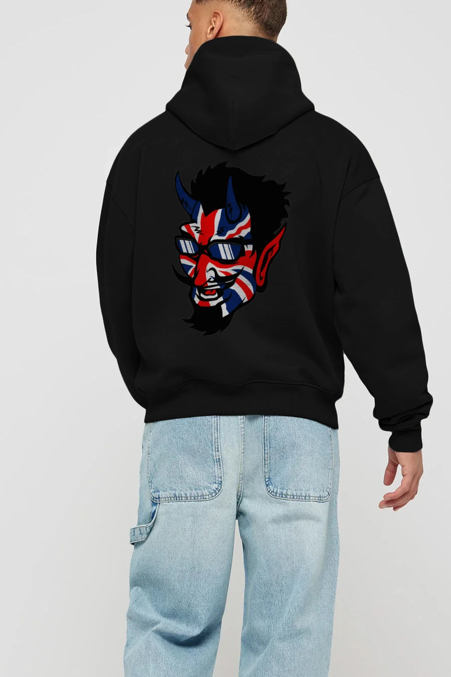 UK Devil Arka Baskılı Hoodie Oversize Kapüşonlu Sweatshirt Erkek Kadın Unisex