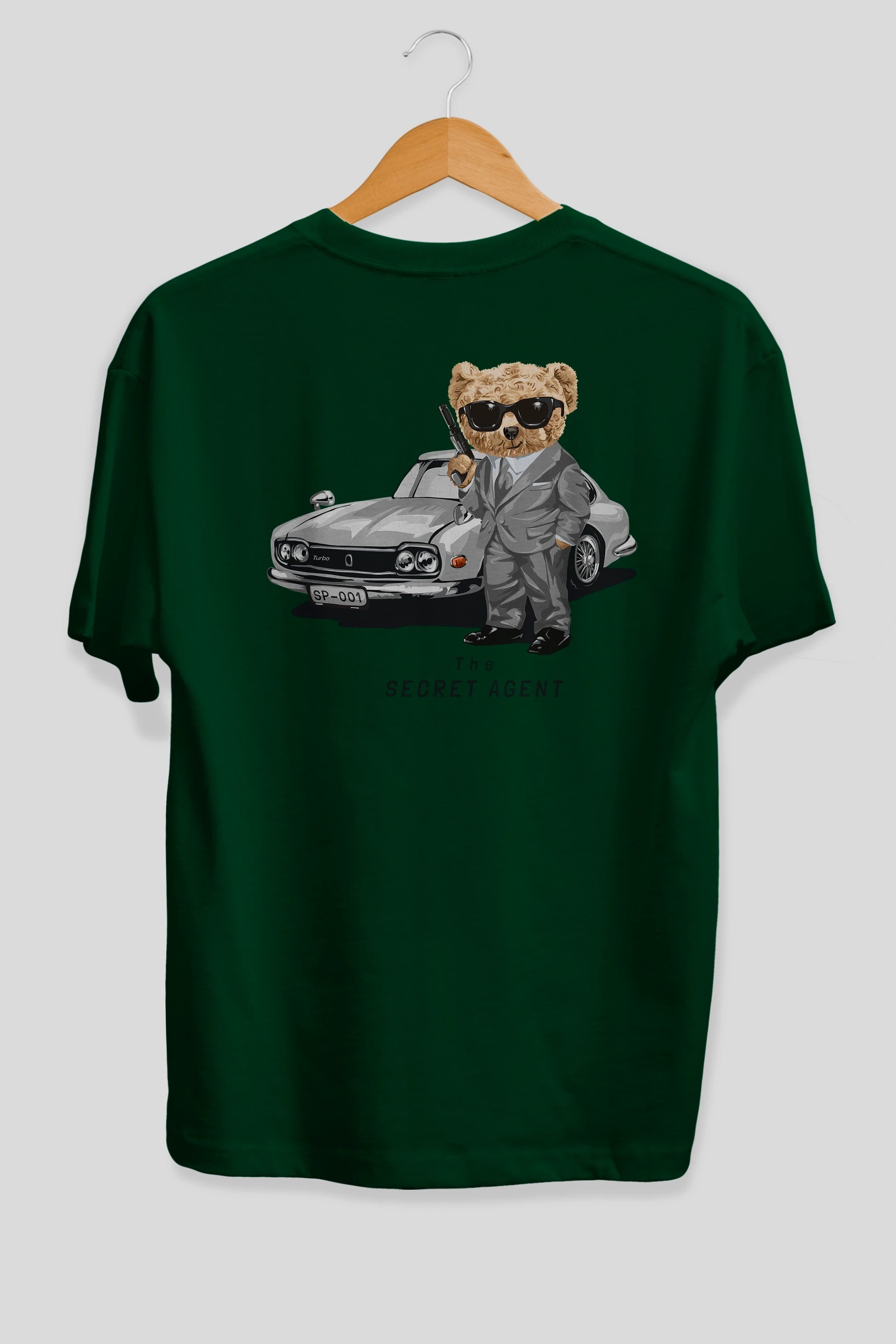 Teddy Bear The Secret Agent Arka Baskılı Oversize t-shirt Erkek Kadın Unisex %100 Pamuk