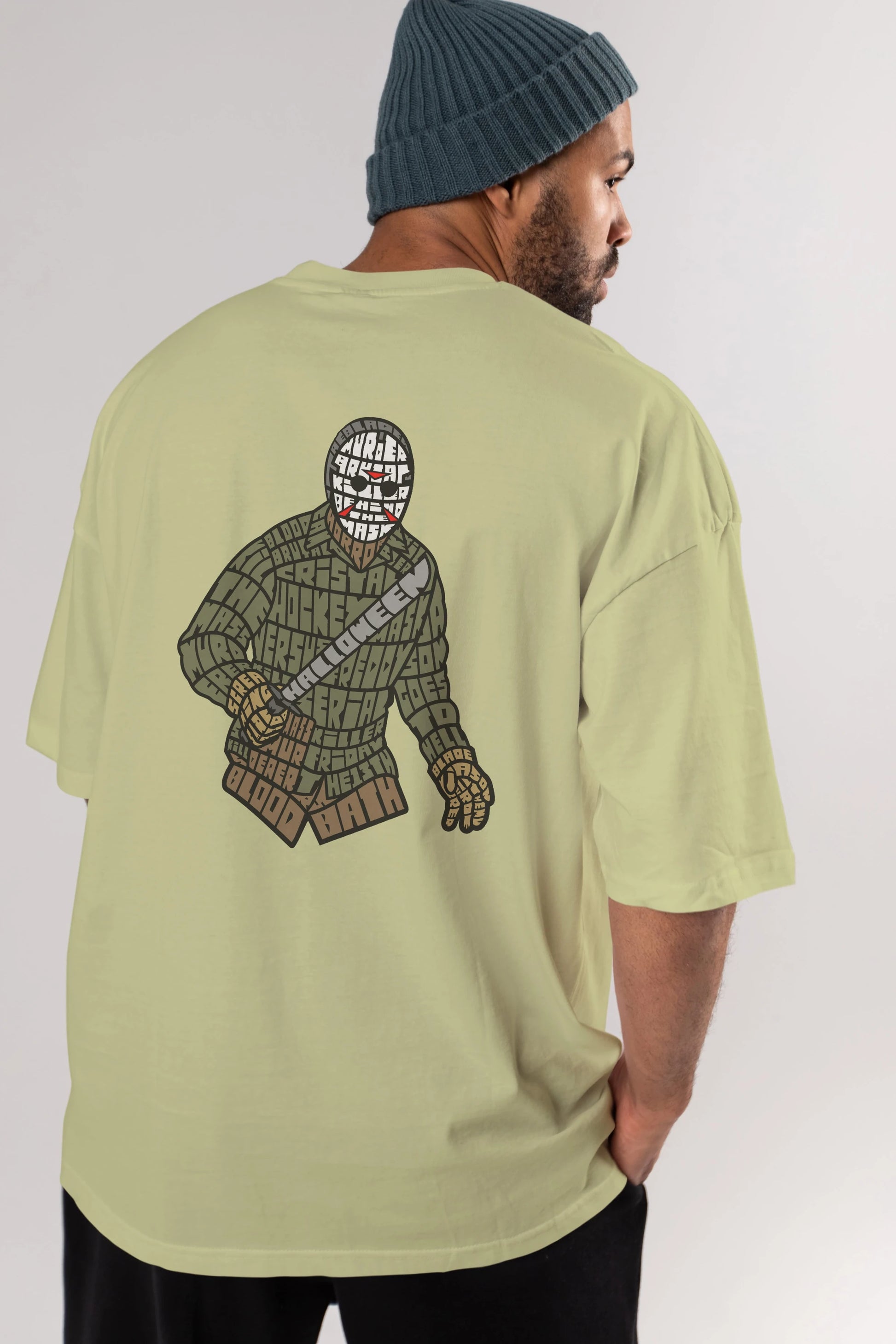 Jason Arka Baskılı Oversize t-shirt %100 pamuk Erkek Kadın Unisex