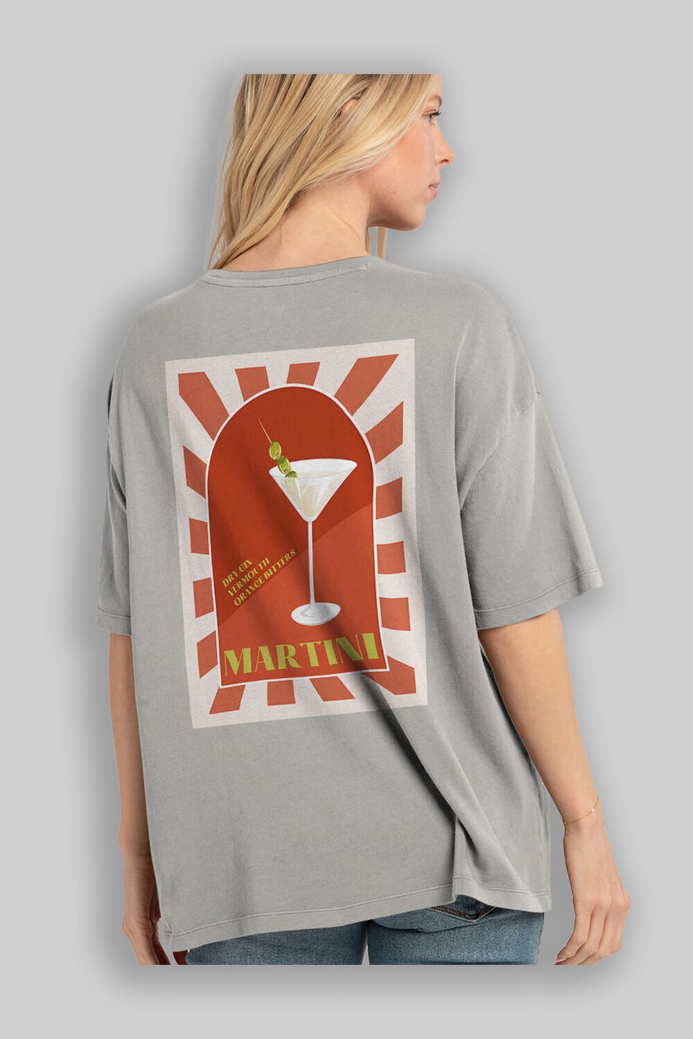 Martini 2 Arka Baskılı Oversize t-shirt Erkek Kadın Unisex %100 Pamuk Bisiklet Yaka tişort