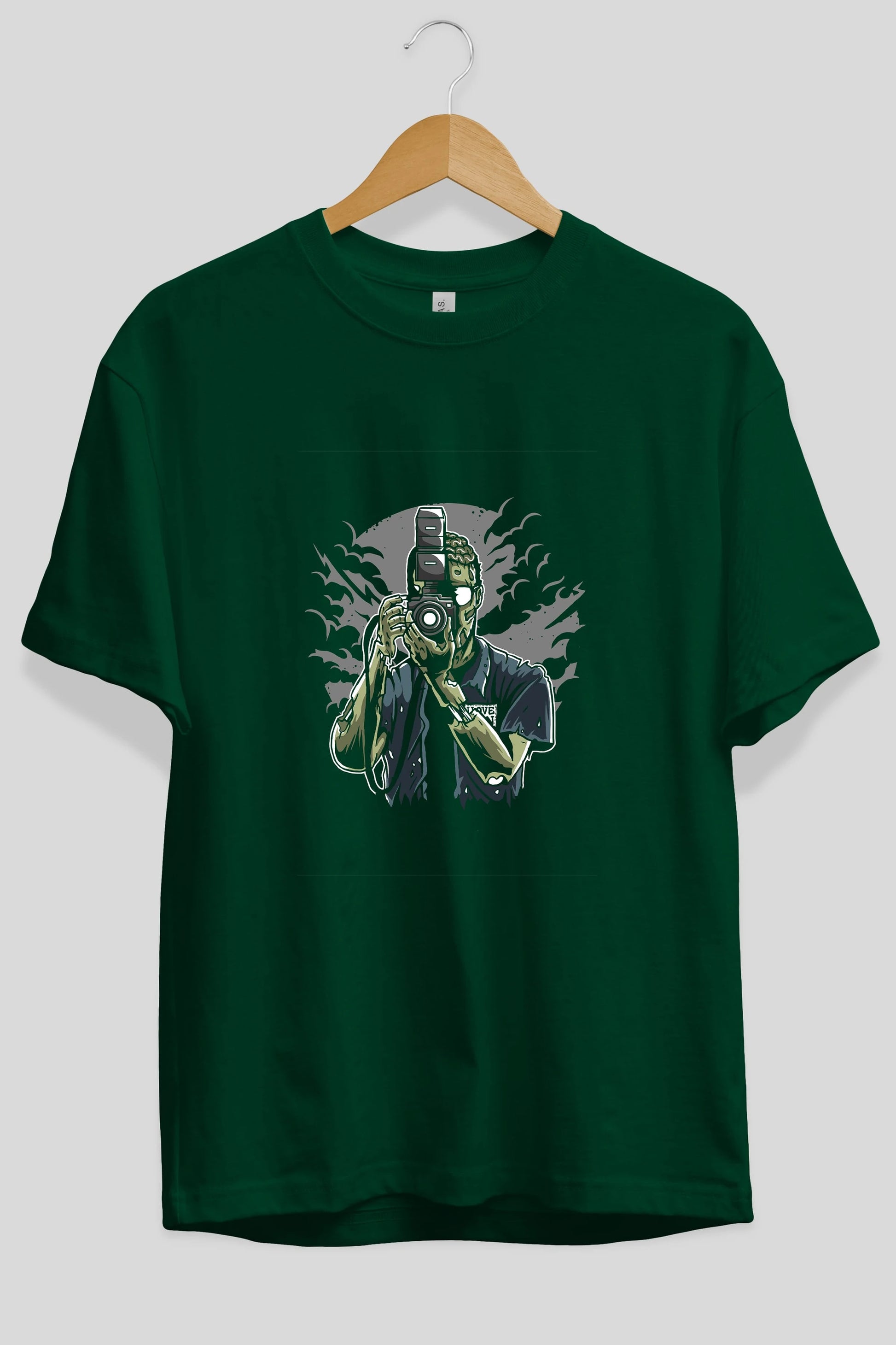 Zombie Photographer Ön Baskılı Oversize t-shirt Erkek Kadın Unisex %100 Pamuk tişort