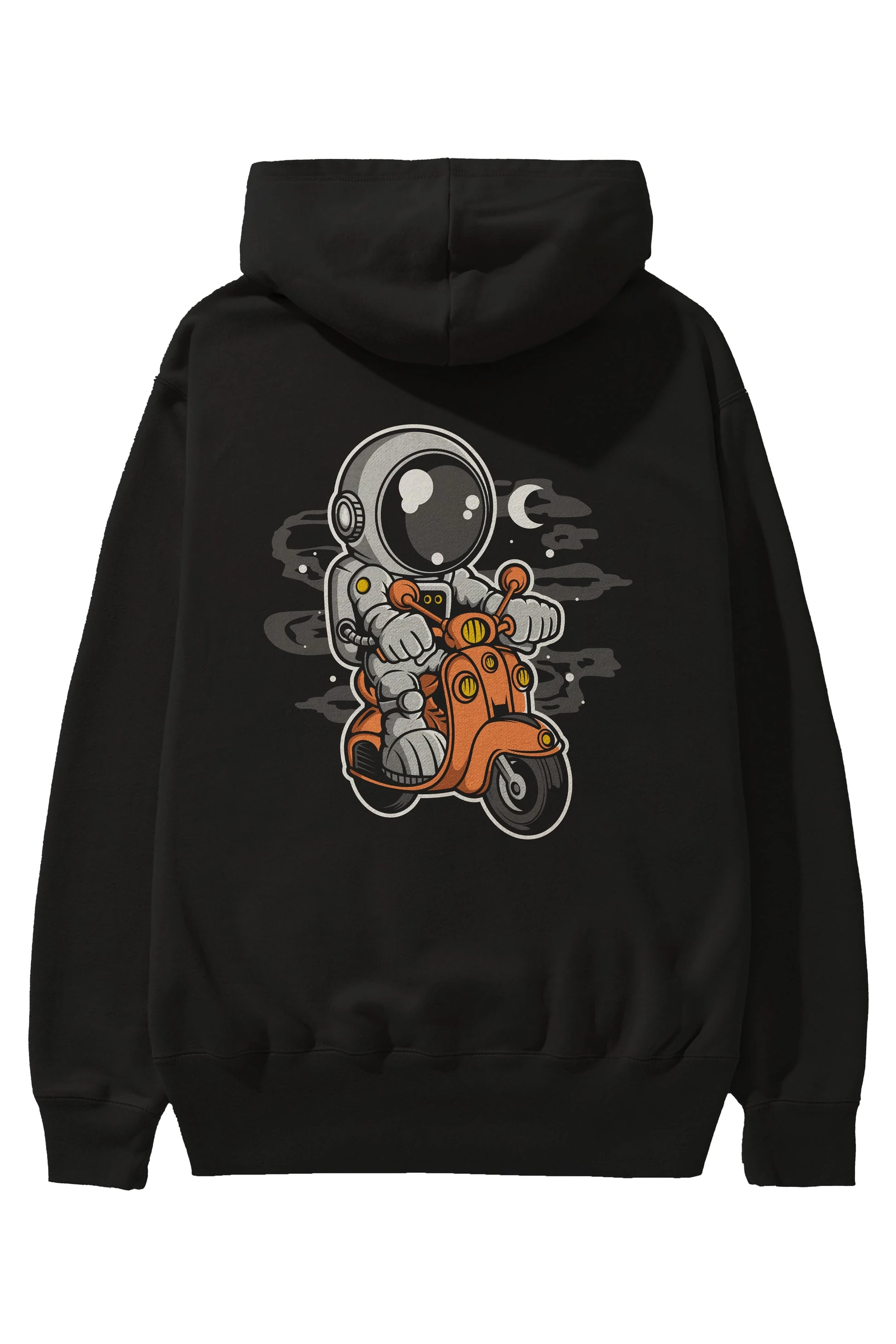Astronaut Scooter Arka Baskılı Hoodie Oversize Kapüşonlu Sweatshirt Erkek Kadın Unisex