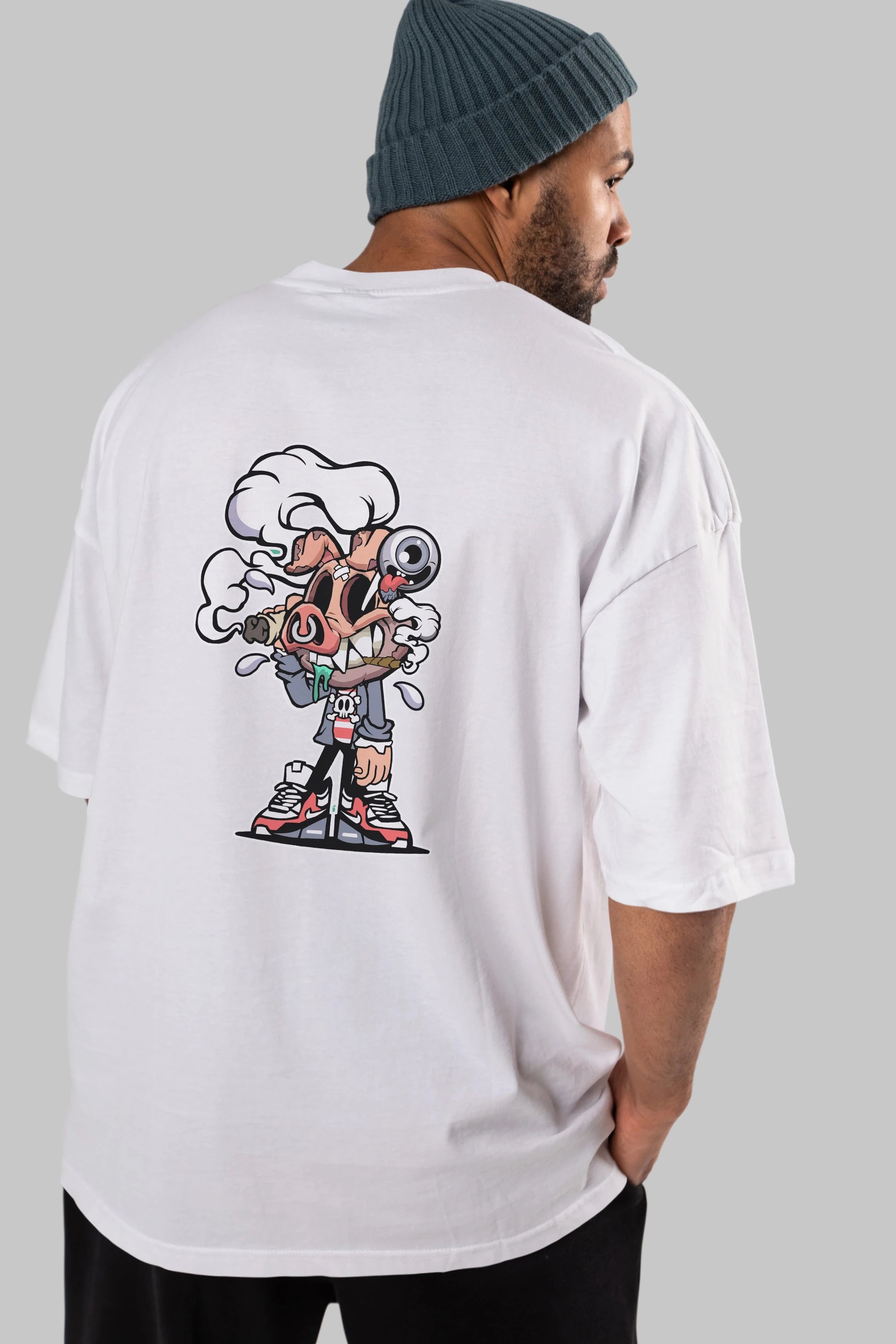 Pig Smoker Arka Baskılı Oversize t-shirt Erkek Kadın Unisex %100 Pamuk tişort