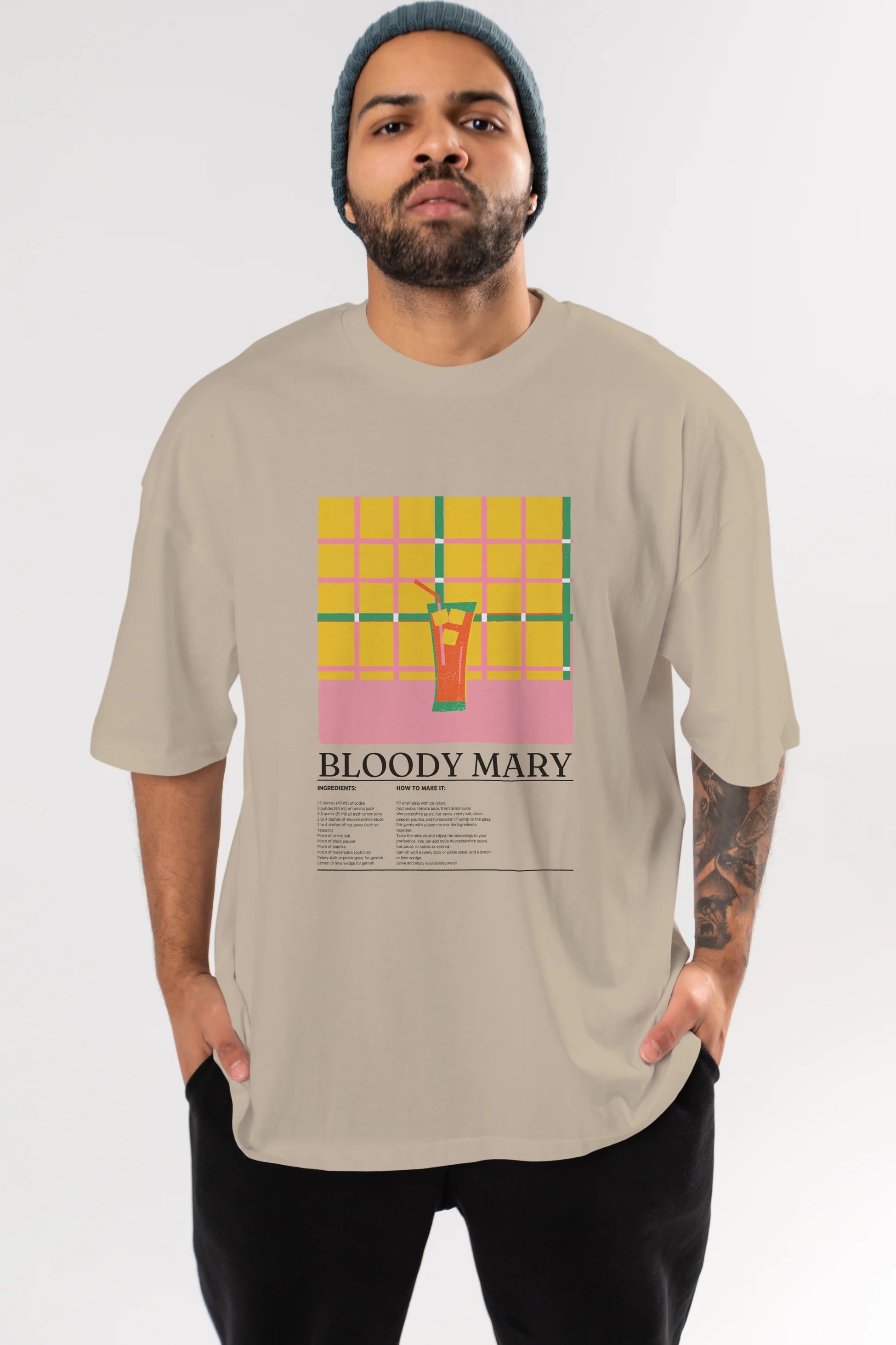 Bloody Mary Kokteyl Ön Baskılı Oversize t-shirt Erkek Kadın %100 Pamuk Bisiklet Yaka tişort